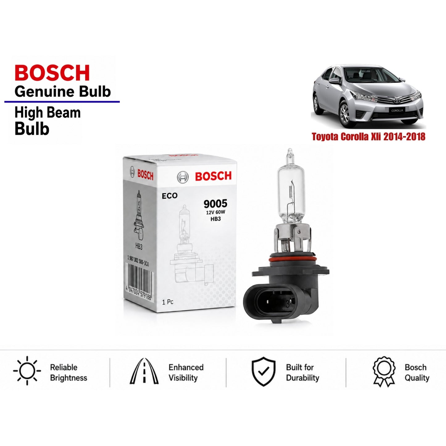 Toyota Corolla Xli 2014-2018 High Beam Headlight Bulb Bosch in Pakistan