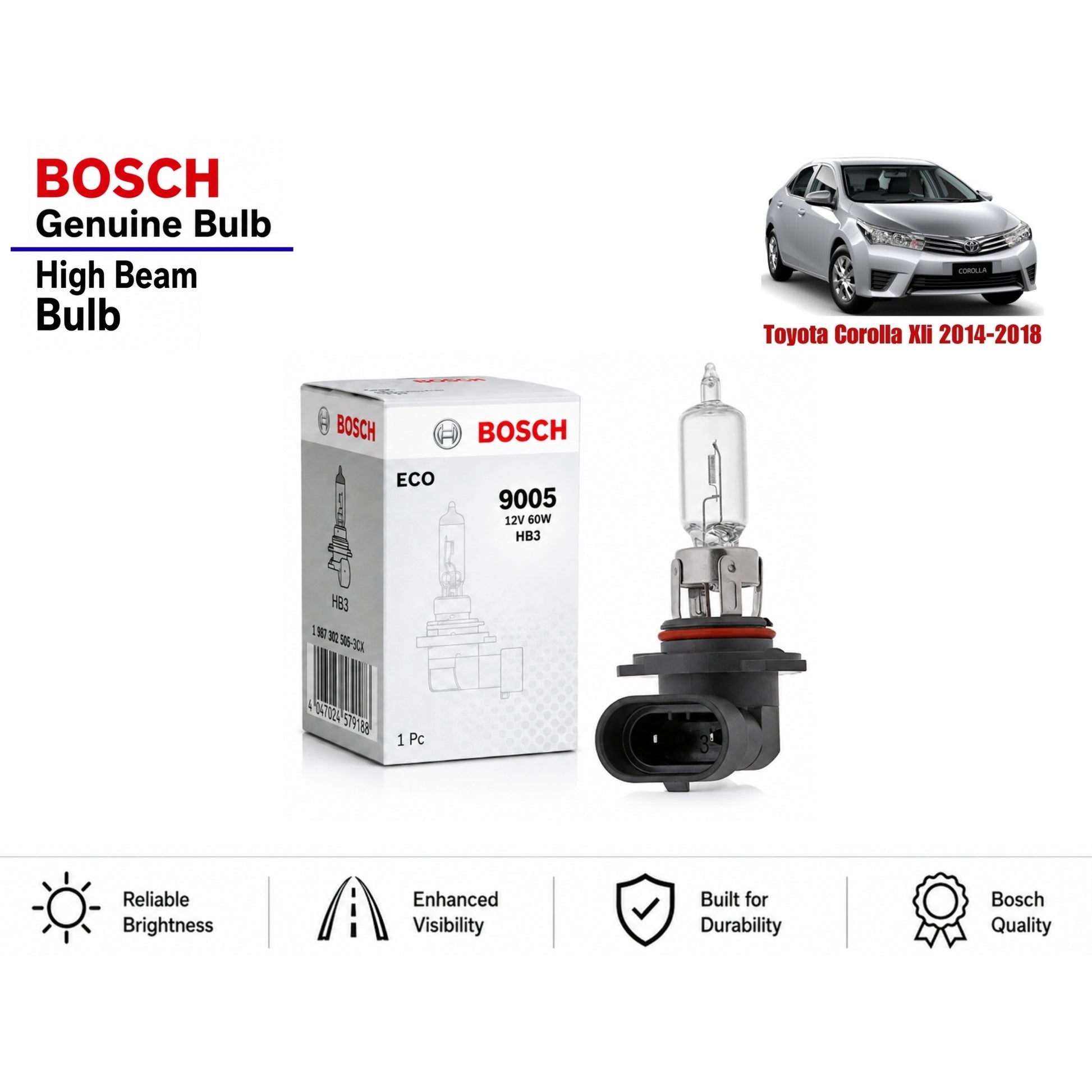 Toyota Corolla Xli 2014-2018 High Beam Headlight Bulb Bosch in Pakistan
