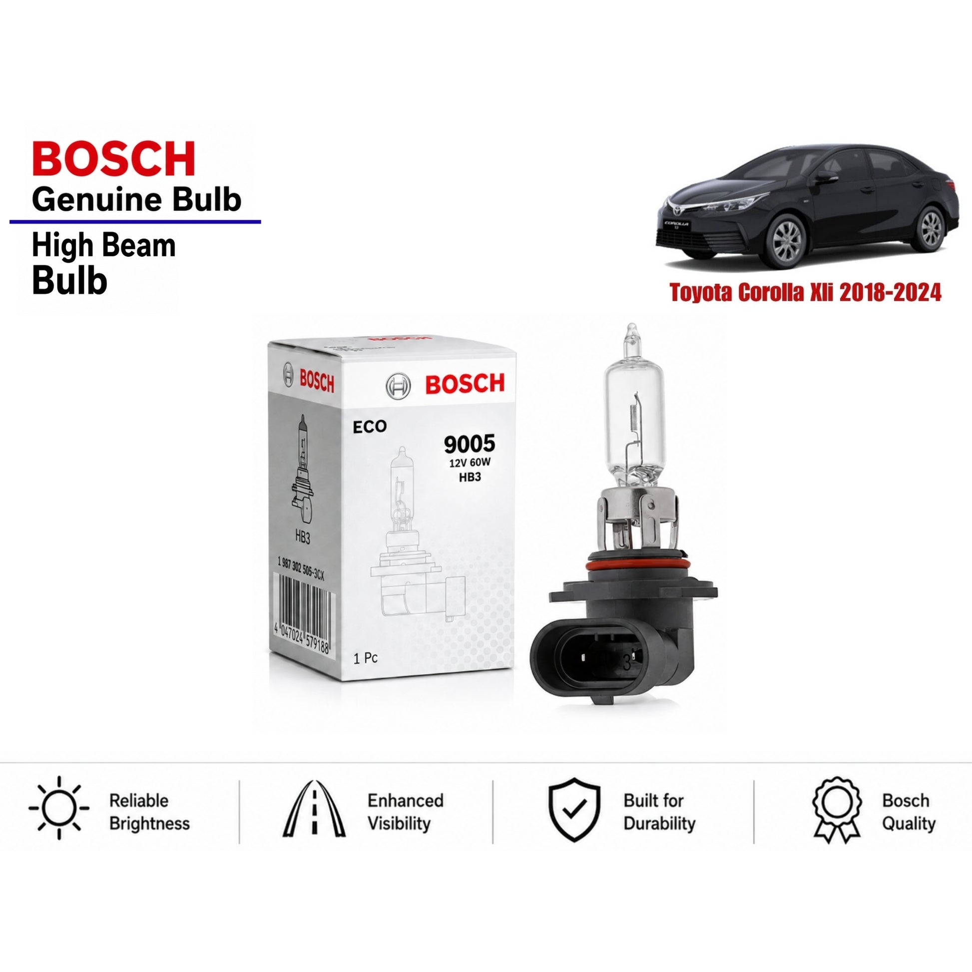 Toyota Corolla Xli 2018-2024 High Beam Headlight Bulb Bosch in Pakistan