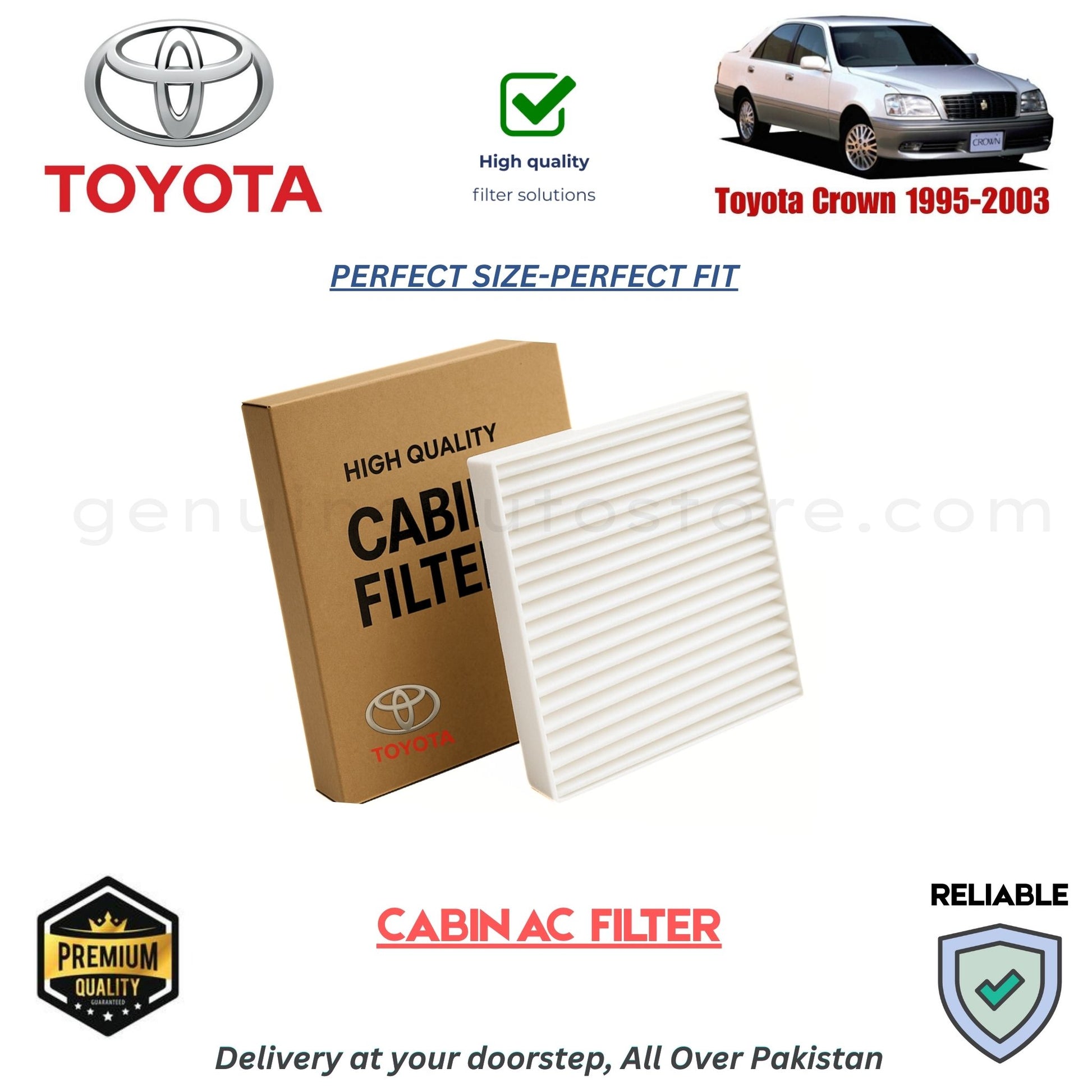 Toyota Crown 1995-2003 CABIN AC FILTER in Pakistan. 100% Genuine, Reliable, Best Price, Cash on Delivery Available 