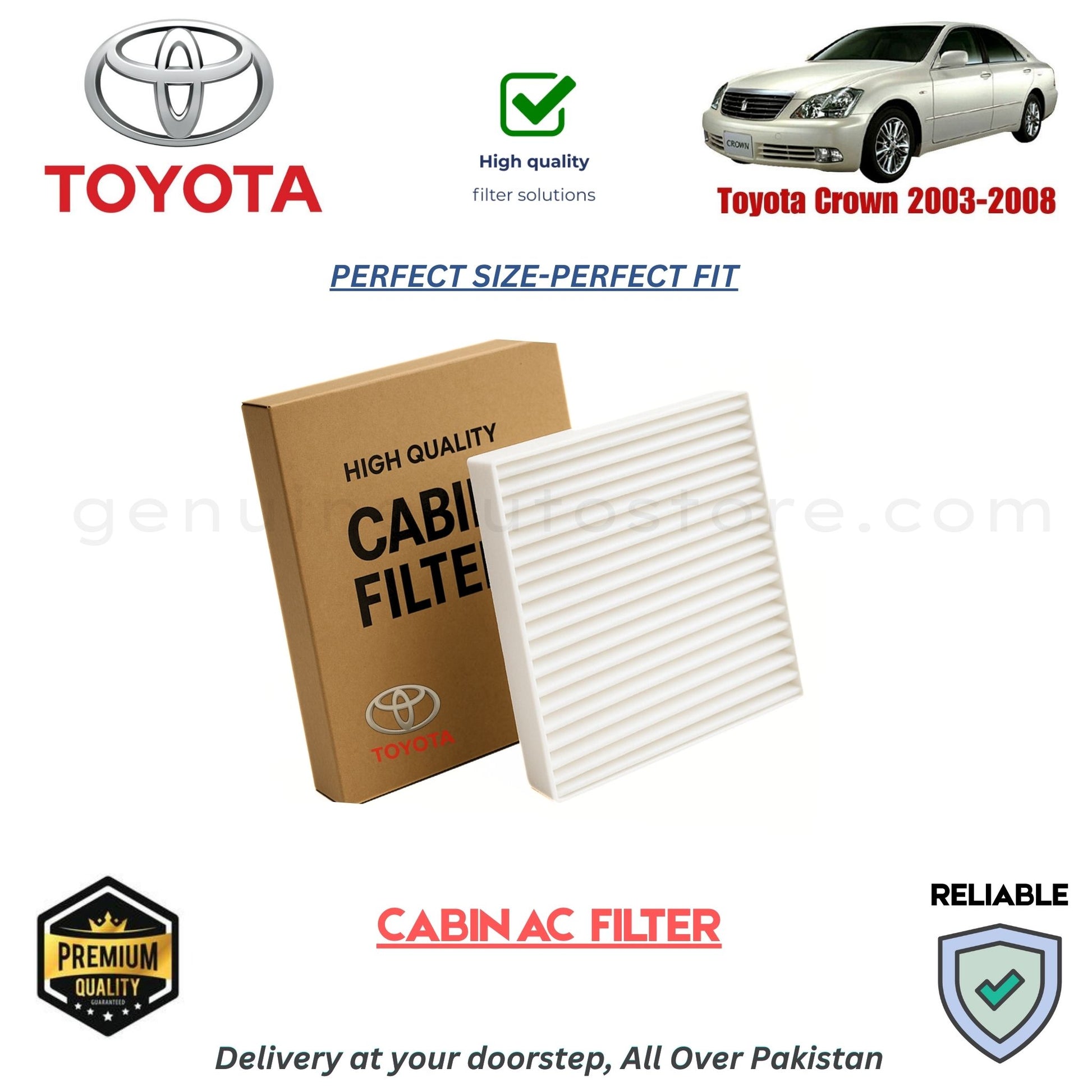 Toyota Crown 2003-2008 CABIN AC FILTER in Pakistan. 100% Genuine, Reliable, Best Price, Cash on Delivery Available 