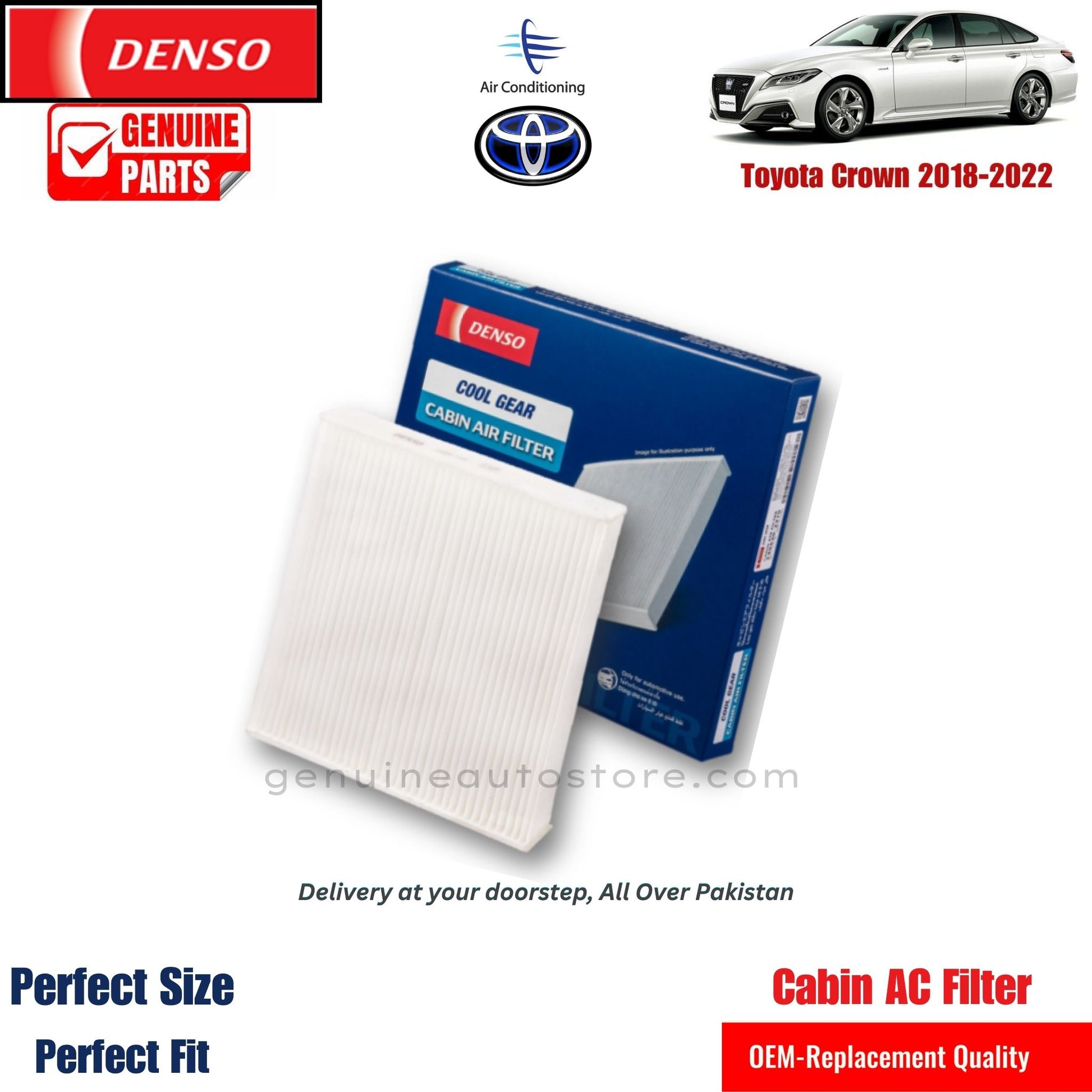Toyota Crown 2018-2022 Denso Genuine Cabin Ac Filter in Pakistan. 100% Genuine, Reliable, Best Price, Cash on Delivery Available   
