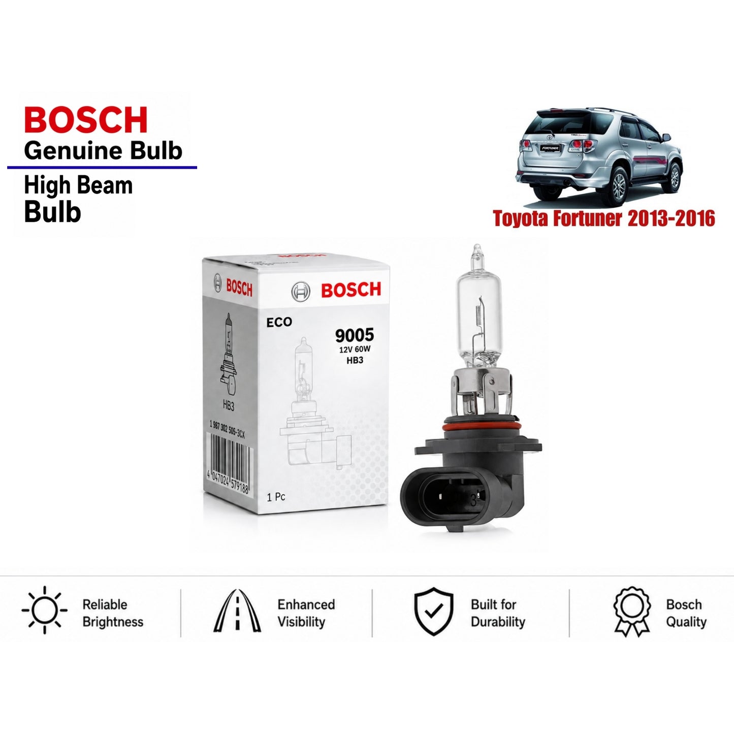 Toyota Fortuner 2013-2016 High Beam Headlight Bulb Bosch in Pakistan