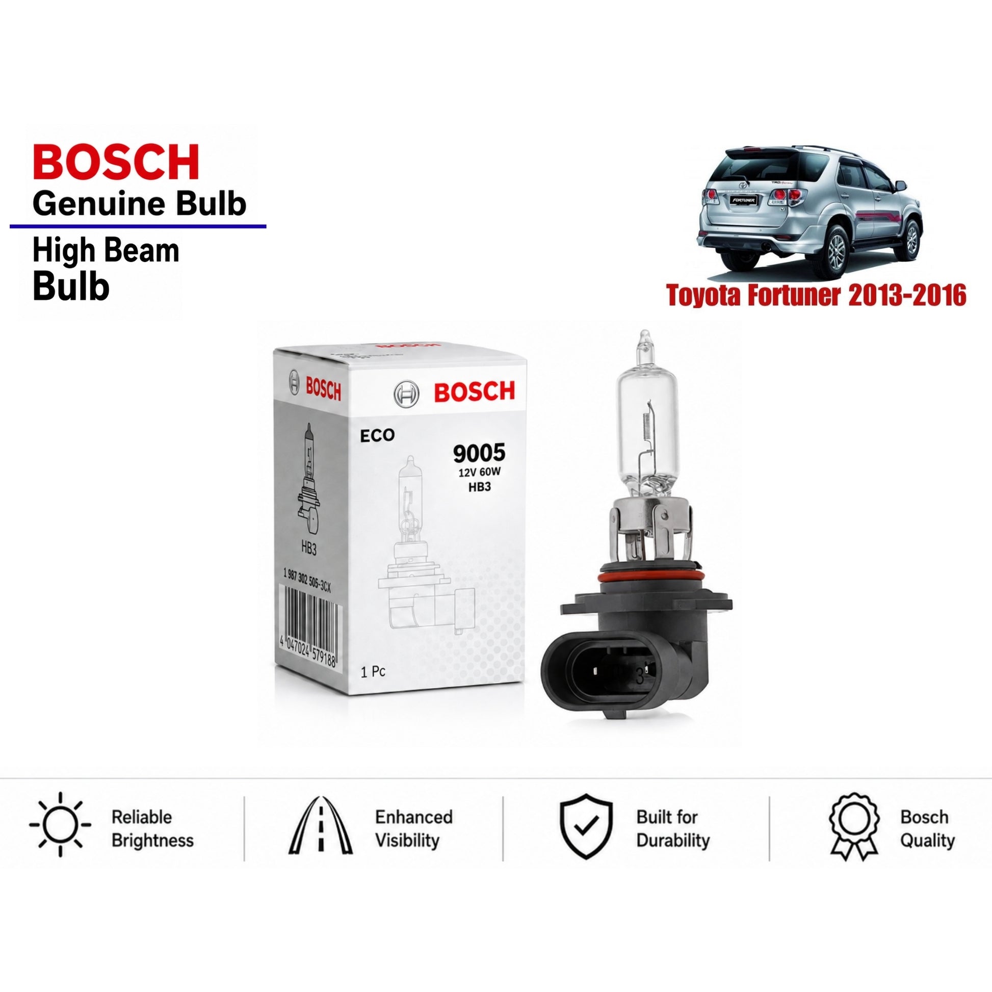 Toyota Fortuner 2013-2016 High Beam Headlight Bulb Bosch in Pakistan