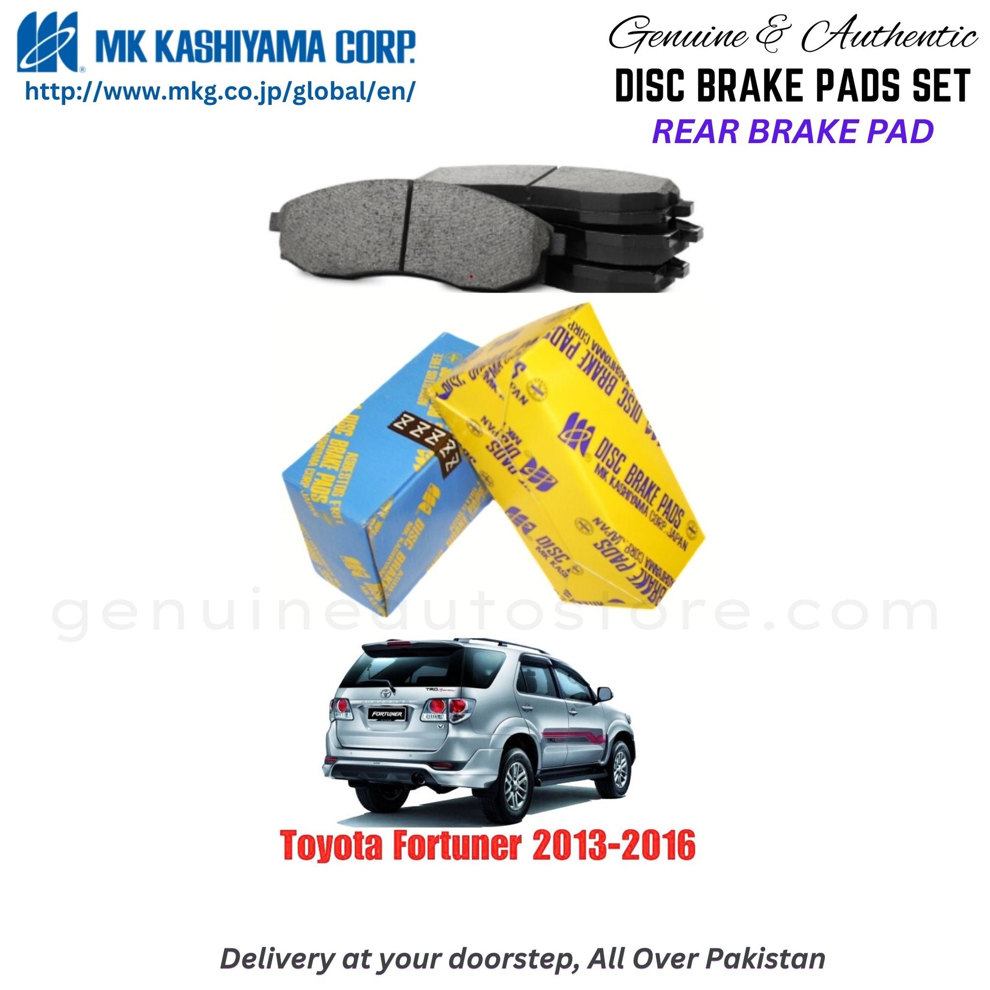 Toyota Fortuner 2013-2016 Rear Brake Pads MK Japan in Pakistan. 100% Genuine, Reliable, Best Price, Cash on Delivery Available