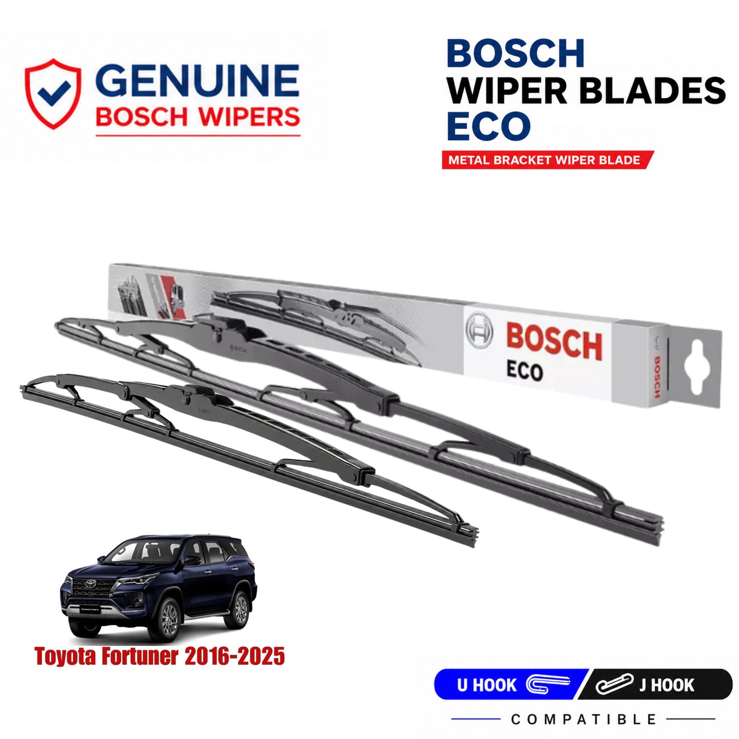 Bosch Genuine metal front wiper set for Toyota Fortuner 2016-2025, pair of two