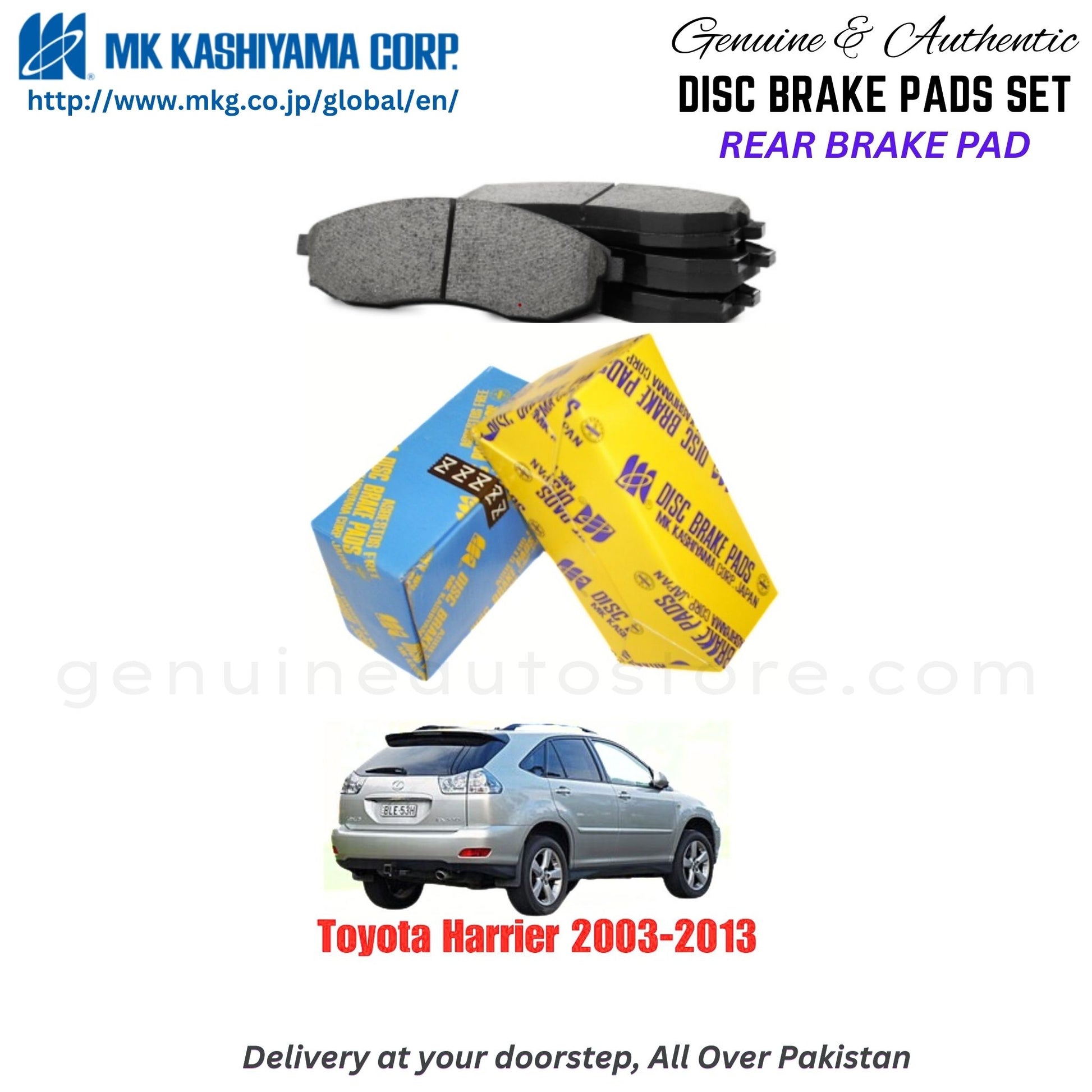 Toyota Harrier 2003-2013 Rear Brake Pads MK Japan in Pakistan. 100% Genuine, Reliable, Best Price, Cash on Delivery Available