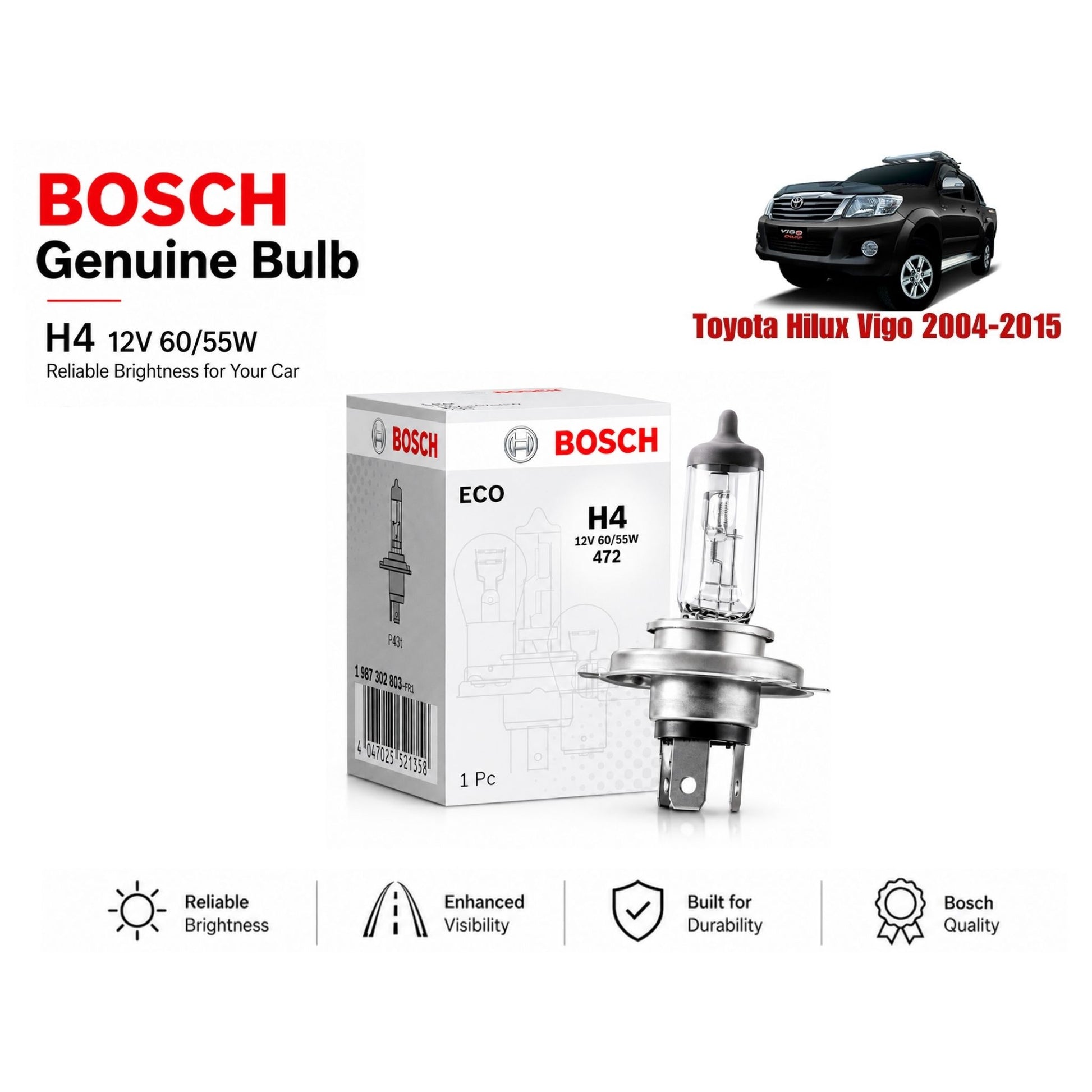 Toyota Hilux Vigo 2004-2015 Headlight Bulb Bosch in Pakistan