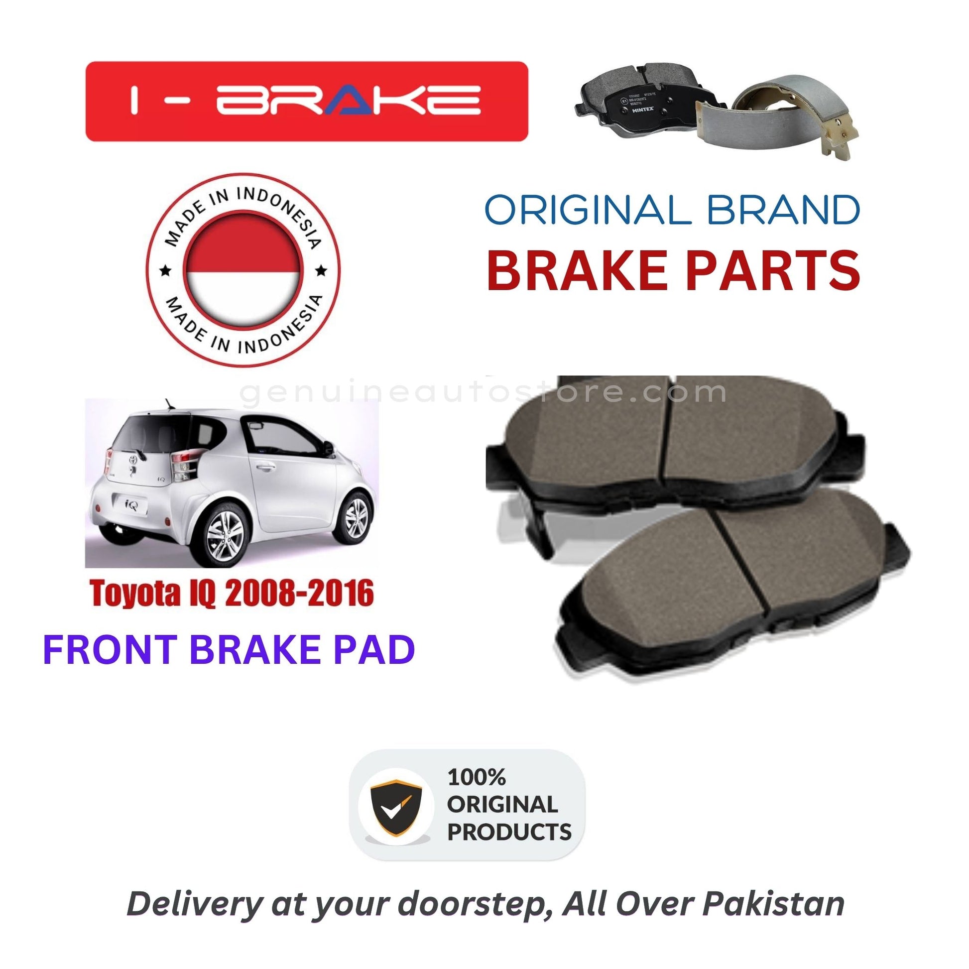 Toyota IQ 2008-2016 Front Brake Pads iBrake Indonesia Genuine