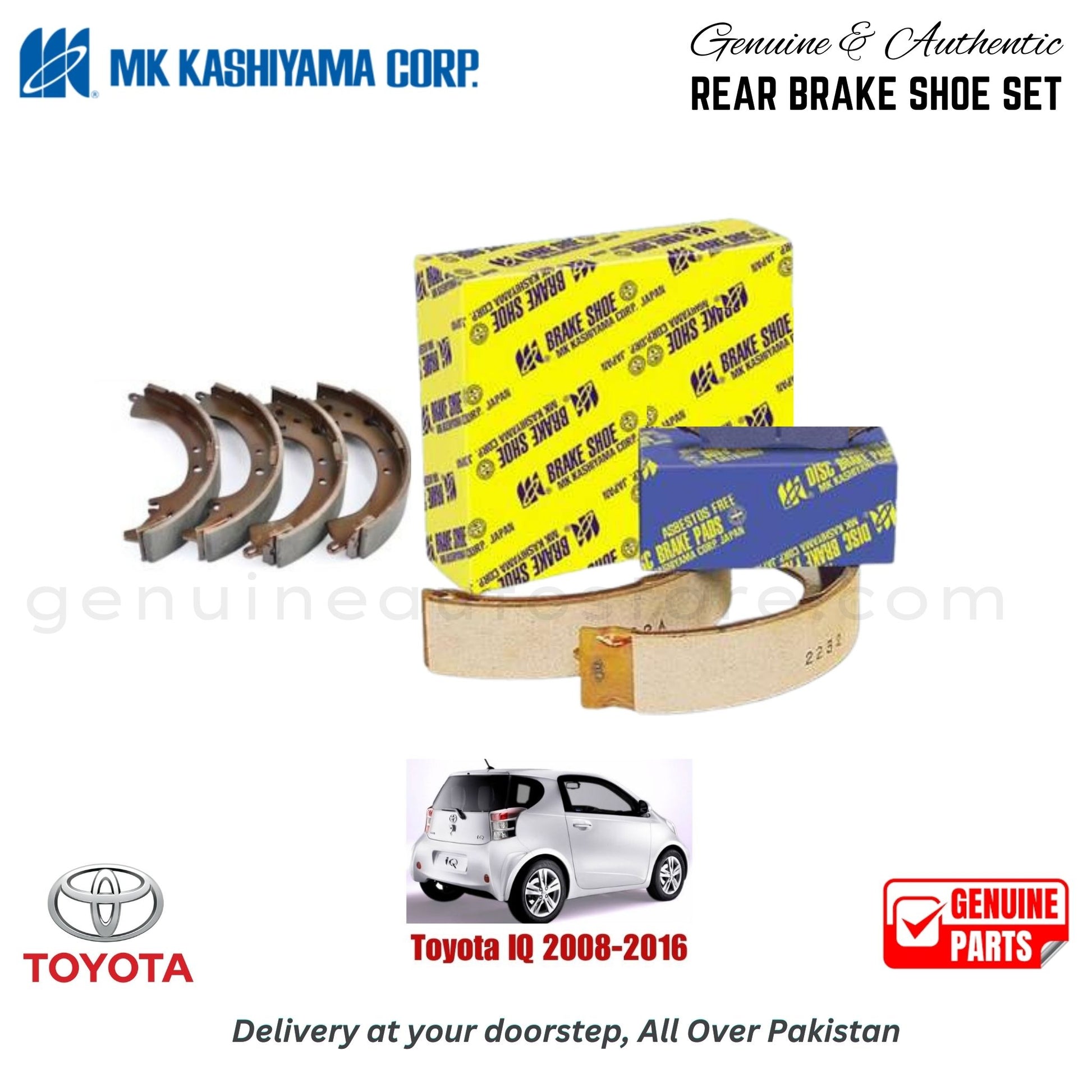 Toyota IQ 2008-2016 MK JAPAN REAR BRAKE SHOE SET in Pakistan. 100% Genuine, Reliable, Best Price, Cash on Delivery Available