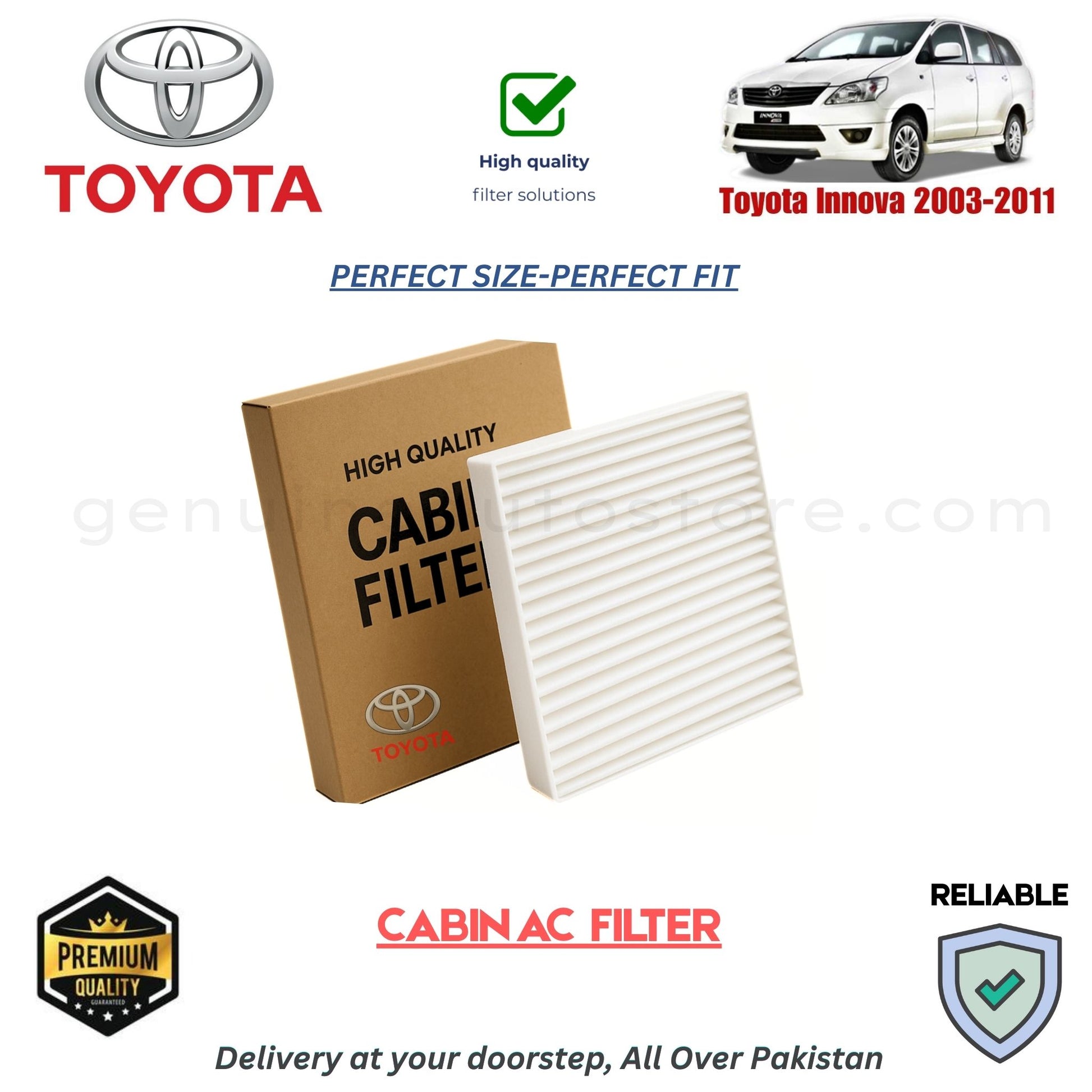 Toyota Innova 2003-2011 CABIN AC FILTER in Pakistan. 100% Genuine, Reliable, Best Price, Cash on Delivery Available 