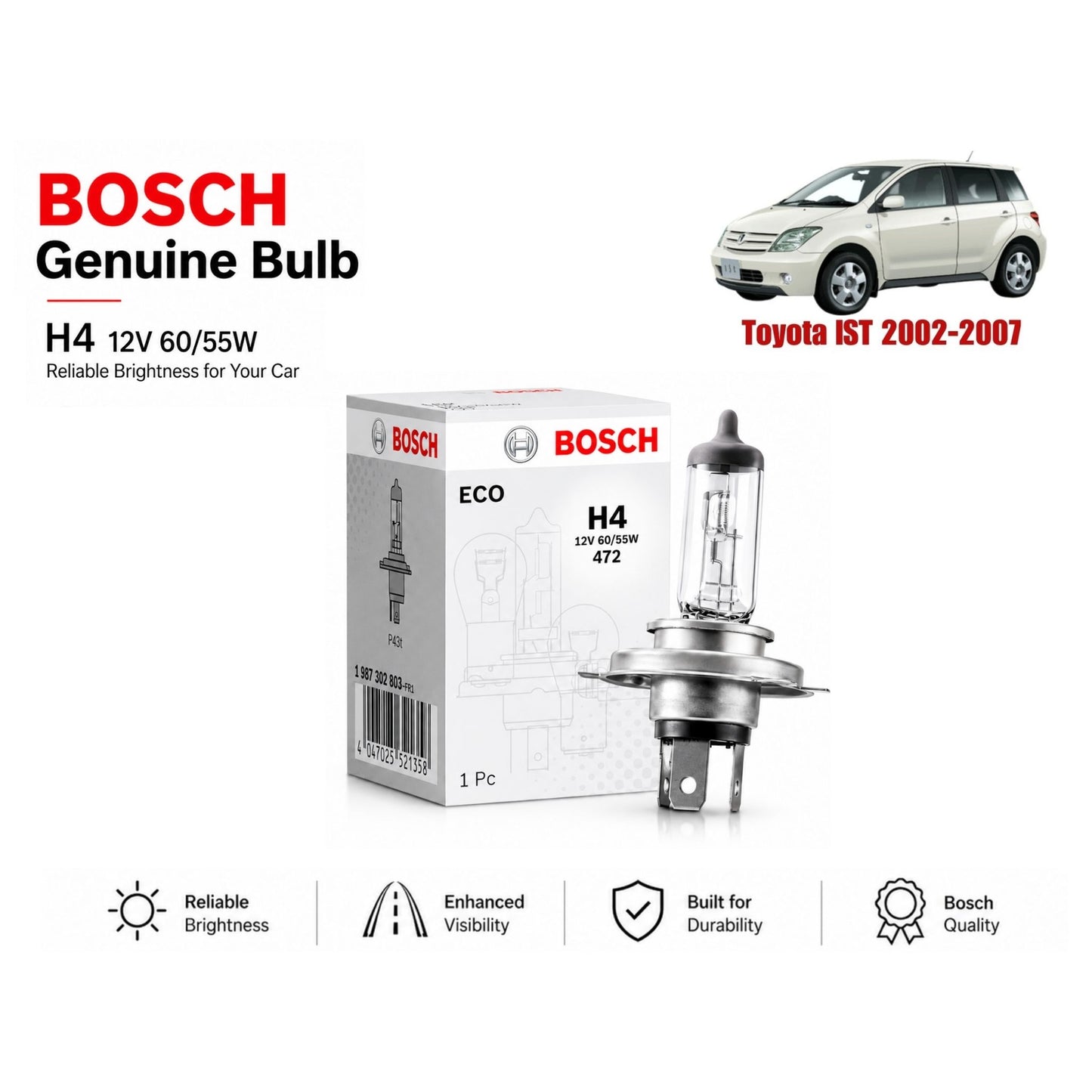 Toyota Ist 2002-2007 Headlight Bulb Bosch in Pakistan