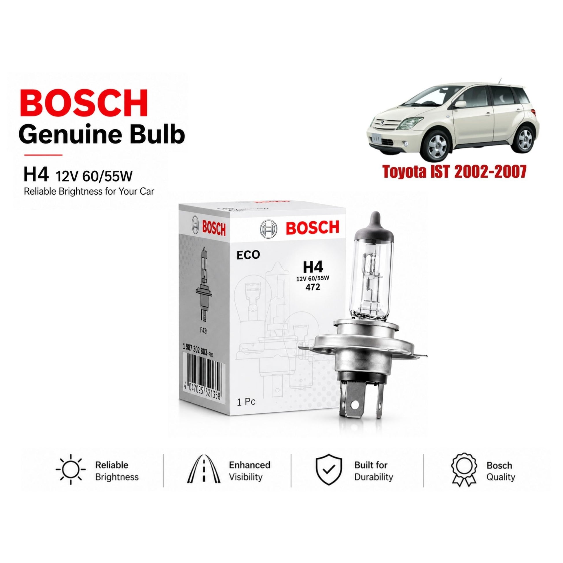 Toyota Ist 2002-2007 Headlight Bulb Bosch in Pakistan