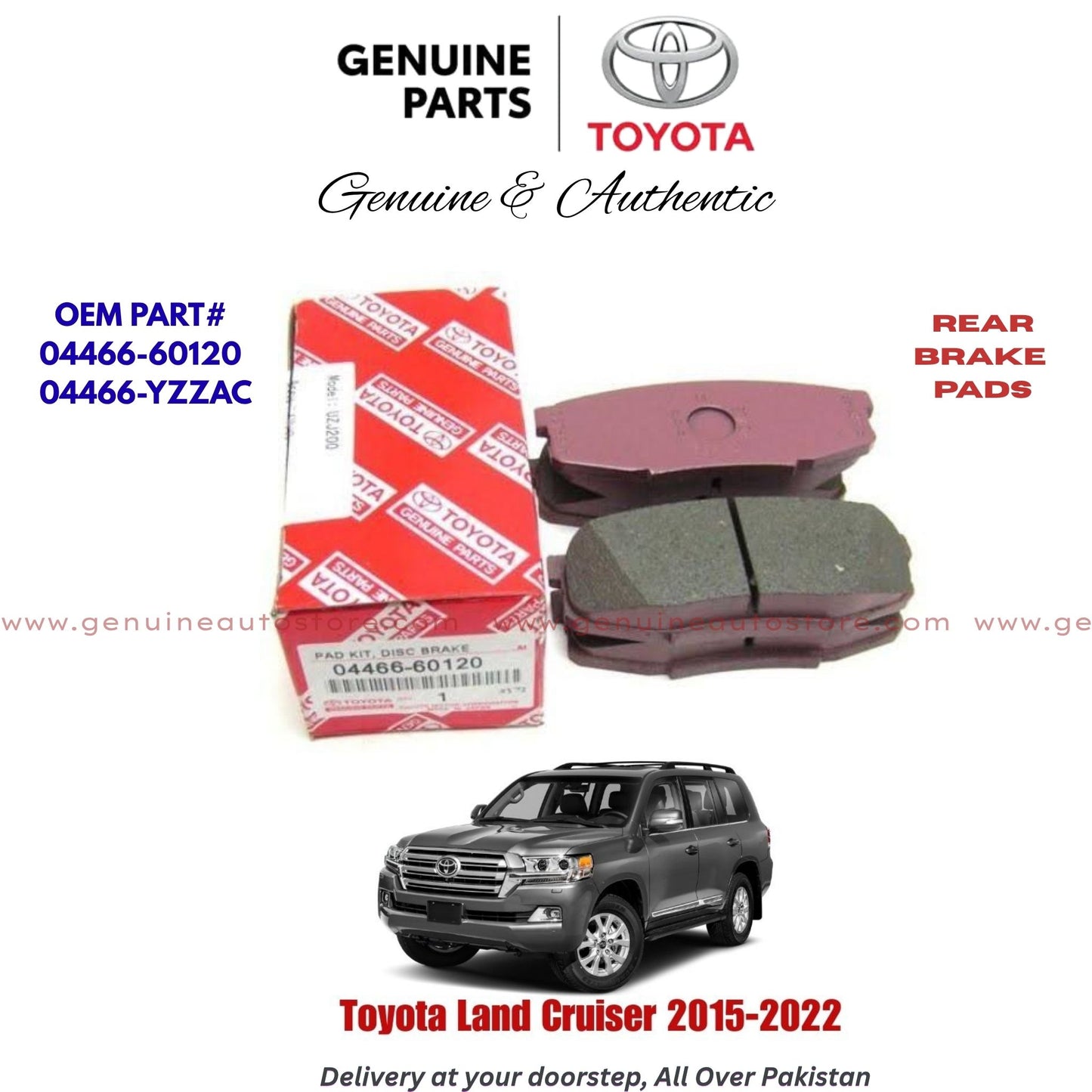 Toyota Land Cruiser 2015-2022 Genuine Rear Brake Pads 04466-60120 Pakistan