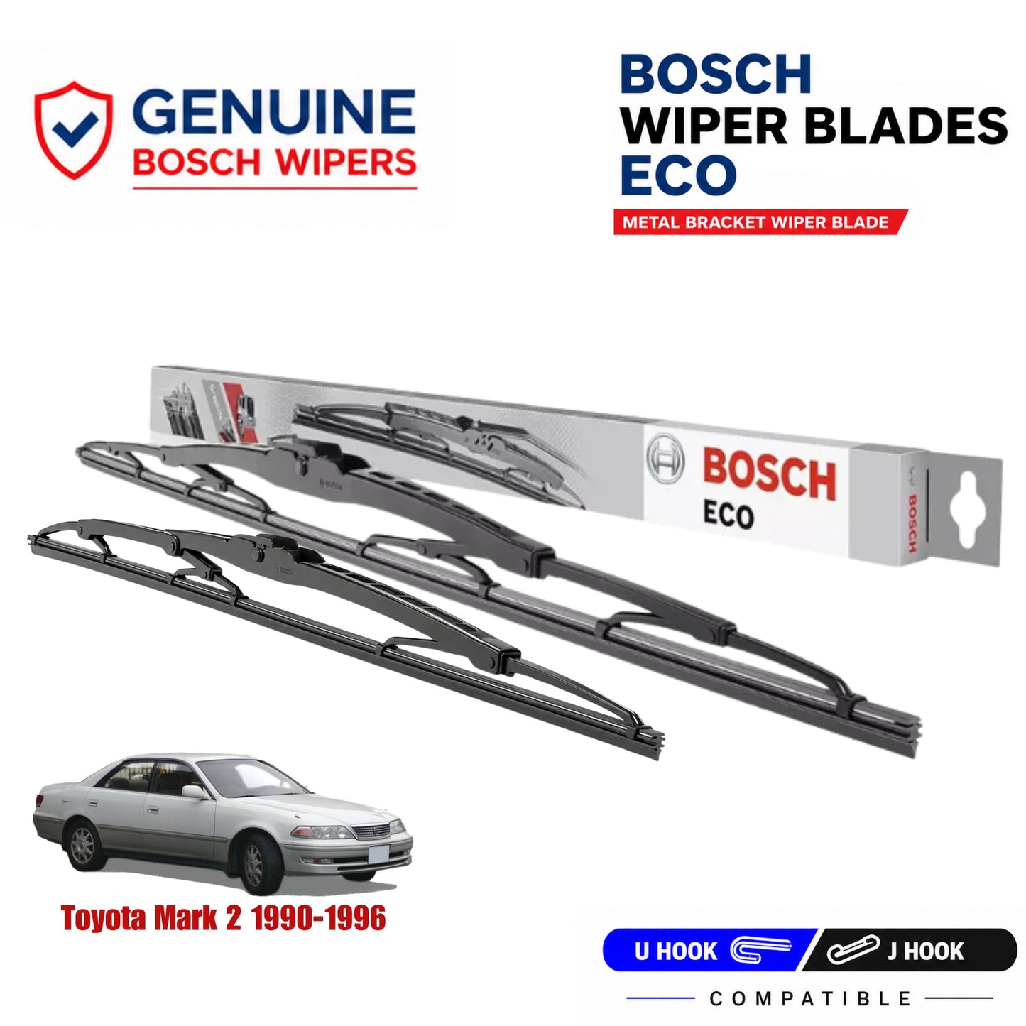 Bosch Genuine metal front wiper set for Toyota Mark 2 1990-1996, pair of two