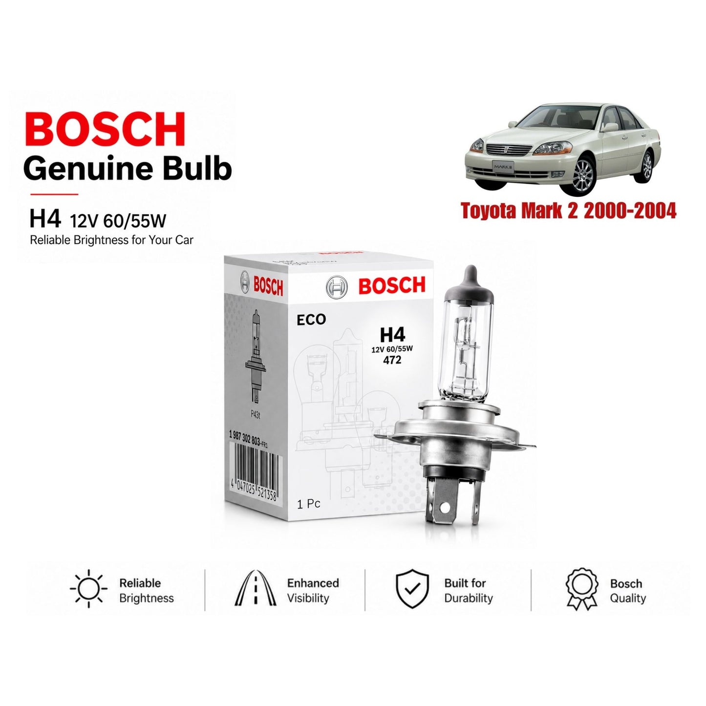 Toyota Mark 2 2000-2004 Headlight Bulb Bosch in Pakistan