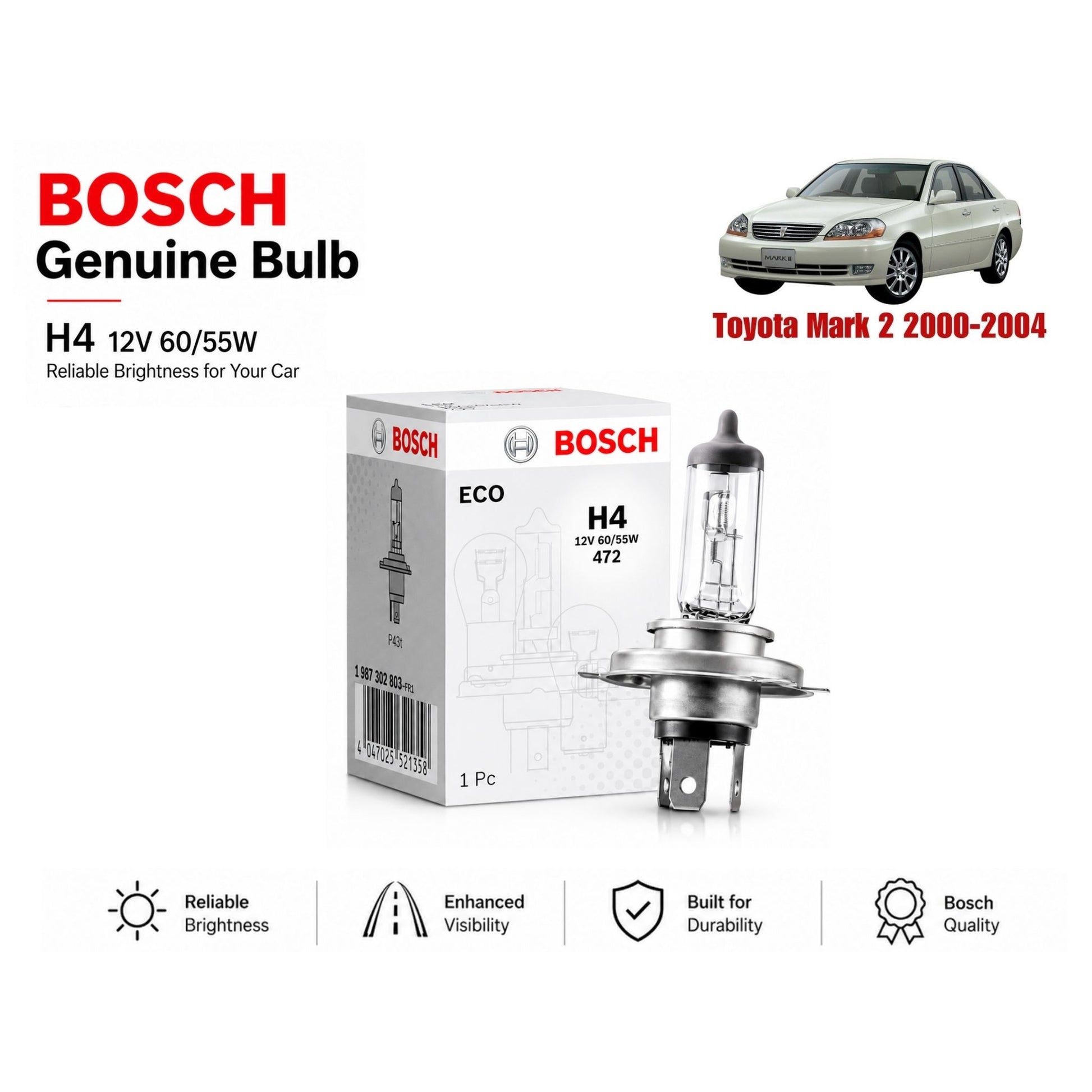 Toyota Mark 2 2000-2004 Headlight Bulb Bosch in Pakistan