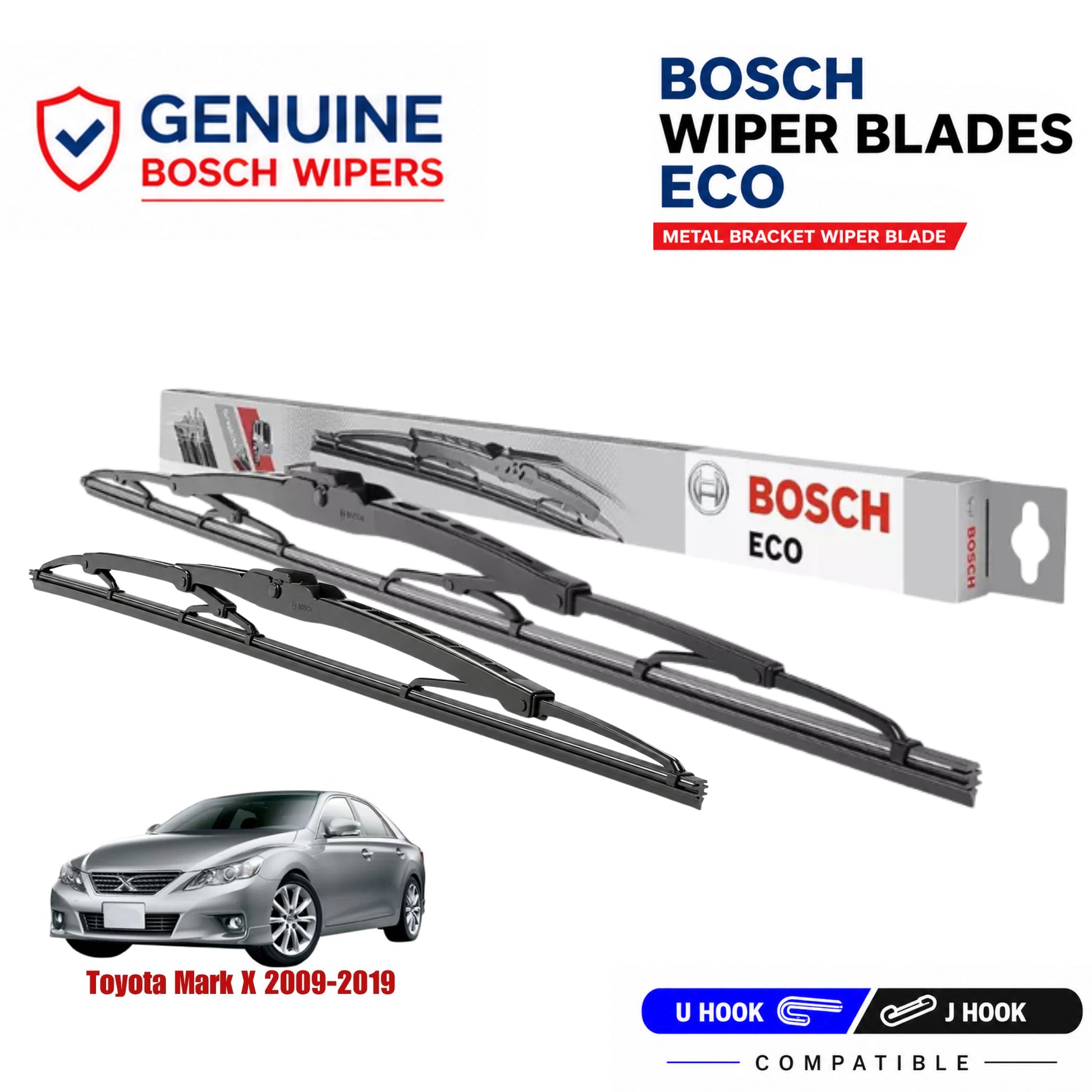 Bosch Genuine metal front wiper set for Toyota Mark X 2009-2019, pair of two
