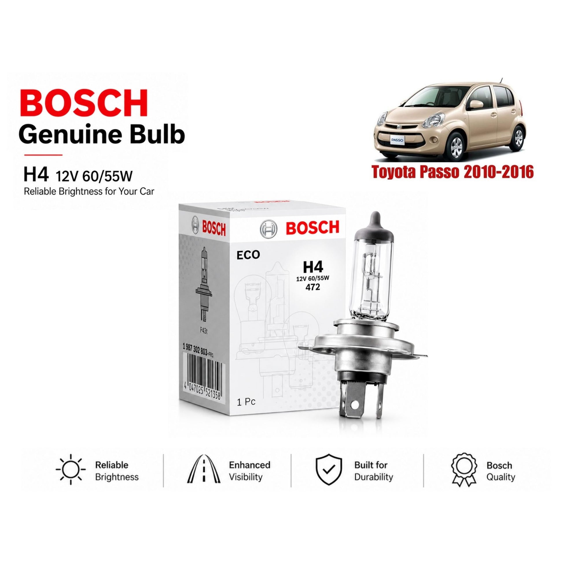 Toyota Passo 2010-2016 Headlight Bulb Bosch n Pakistan 