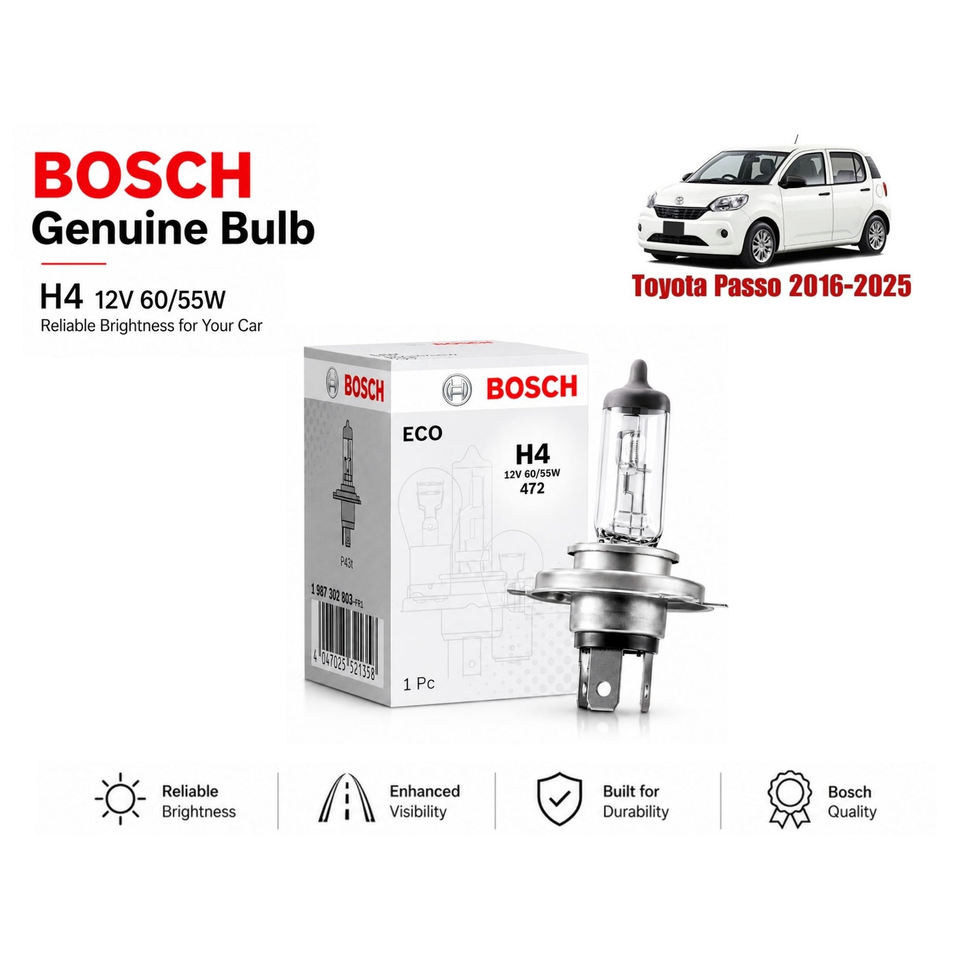 Toyota Passo 2016-2025 Headlight Bulb Bosch in Pakistan