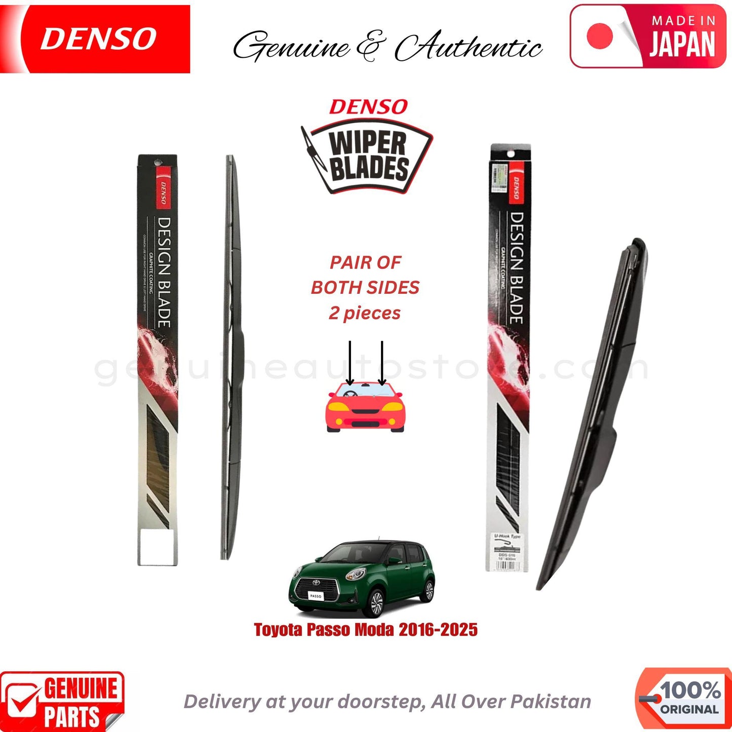 Toyota Passo Moda 2016-2025 DENSO JAPAN WIPER BLADE SET in Pakistan. 100% Genuine, Original, Best Price, Cash on Delivery Available