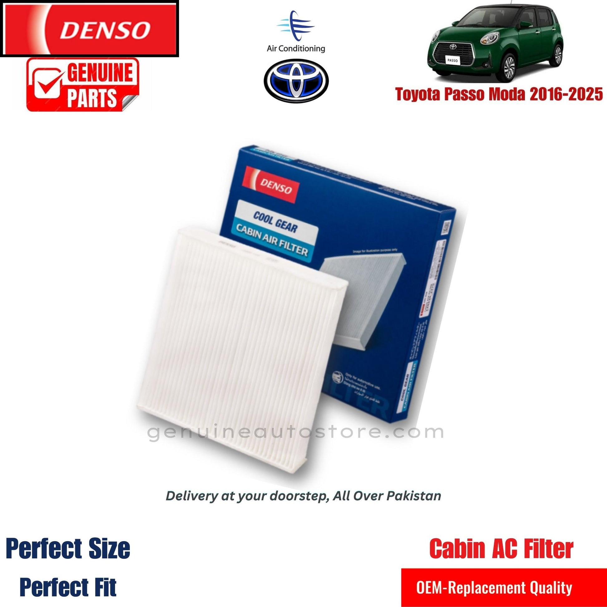 Toyota Passo Moda 2016-2025 Denso Genuine Cabin Ac Filter in Pakistan. 100% Genuine, Reliable, Best Price, Cash on Delivery Available   