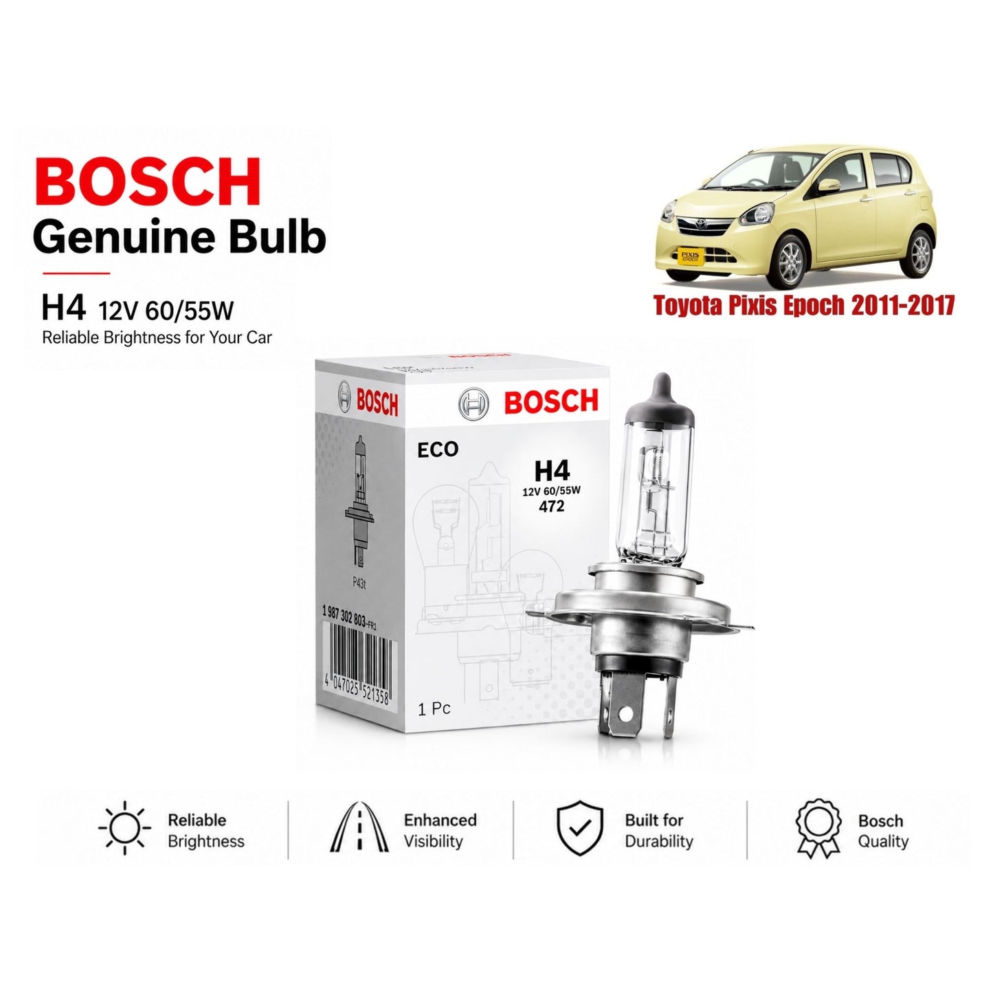 Toyota Pixis Epoch 2011-2017 Headlight Bulb Bosch in Pakistan
