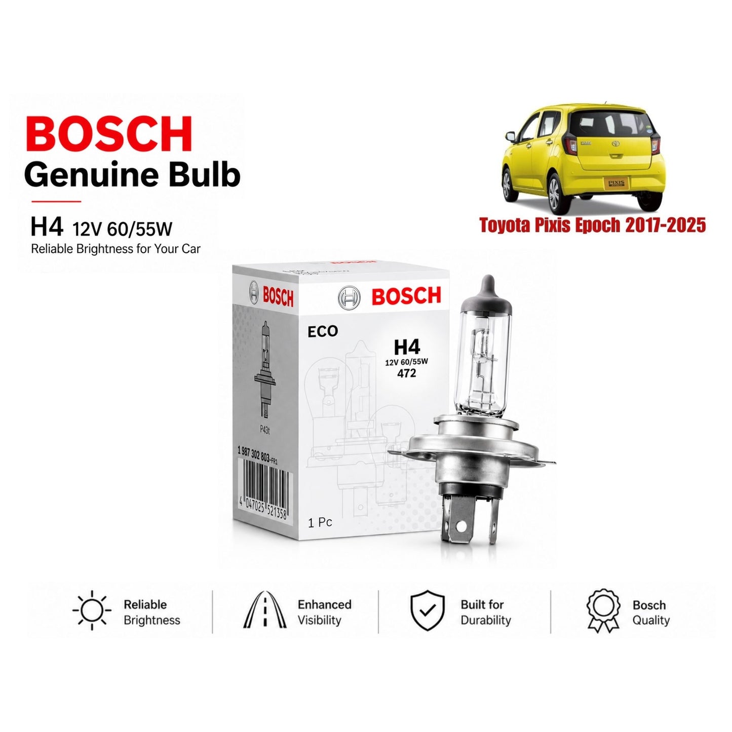Toyota Pixis Epoch 2017-2025 Headlight Bulb Bosch in Pakistan