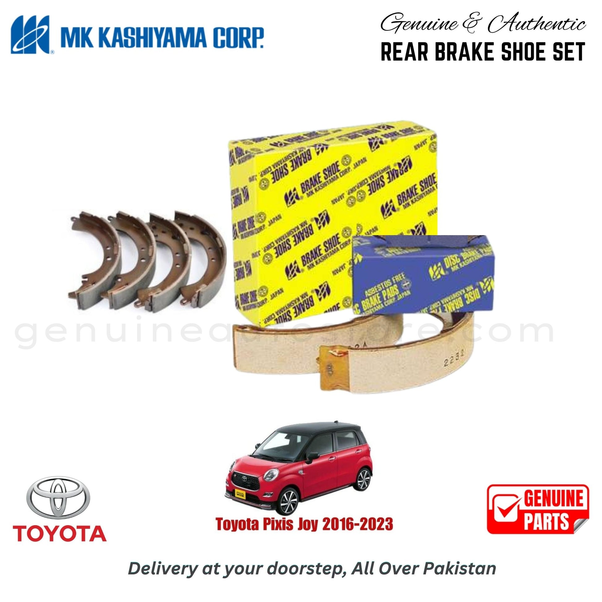 Toyota Pixis Joy 2016-2023 MK JAPAN REAR BRAKE SHOE SET in Pakistan. 100% Genuine, Reliable, Best Price, Cash on Delivery Available