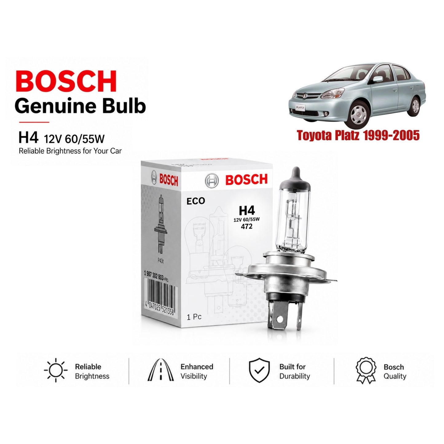 Toyota Platz 1999-2005 Headlight Bulb Bosch in Pakistan