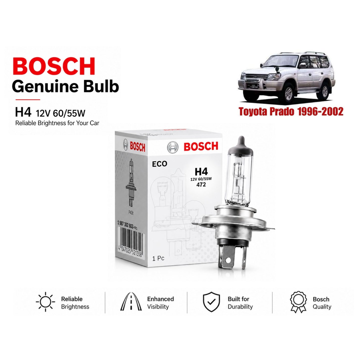 Toyota Prado 1996-2002 Headlight Bulb Bosch in Pakistan 
