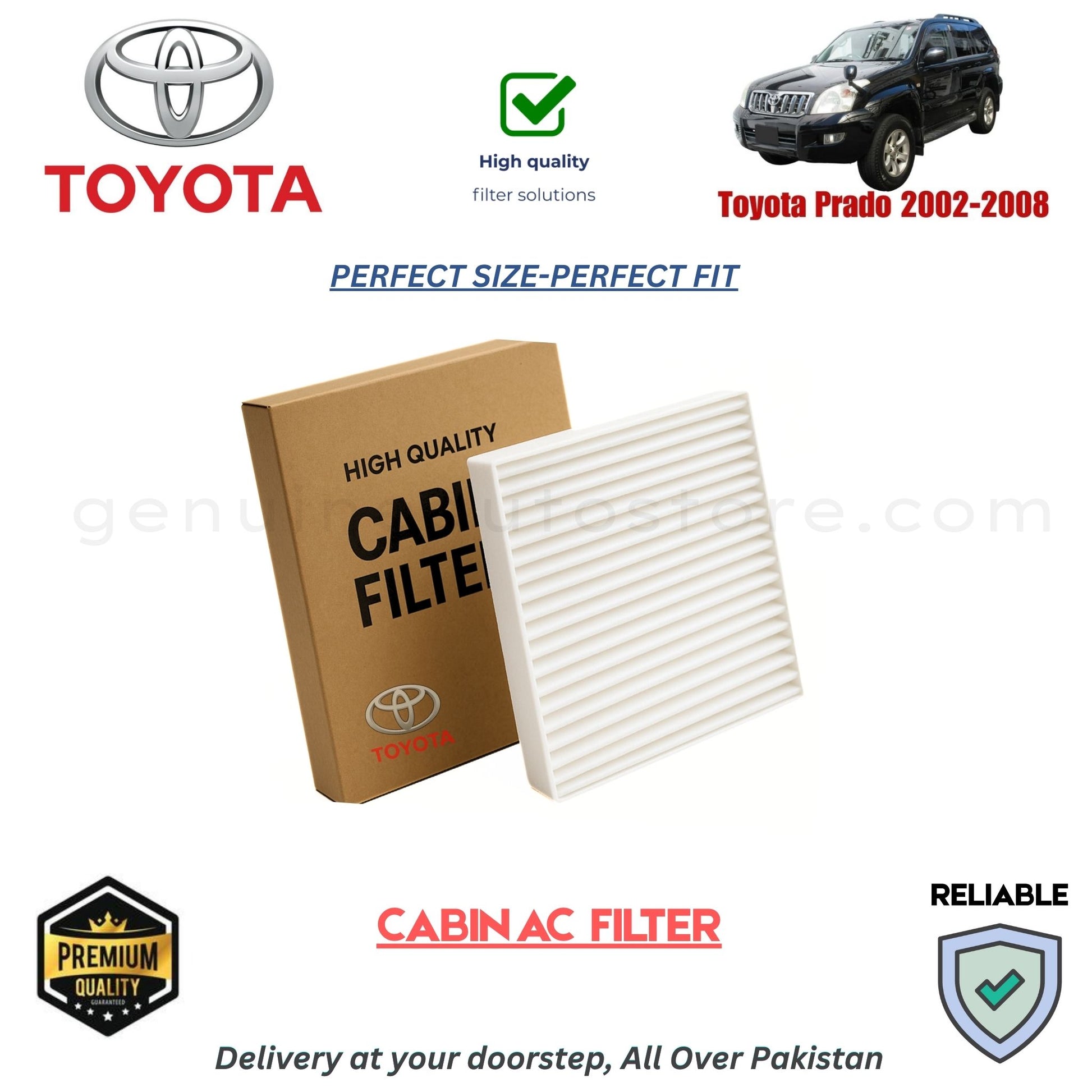 Toyota Prado 2002-2008 CABIN AC FILTER in Pakistan. 100% Genuine, Reliable, Best Price, Cash on Delivery Available 