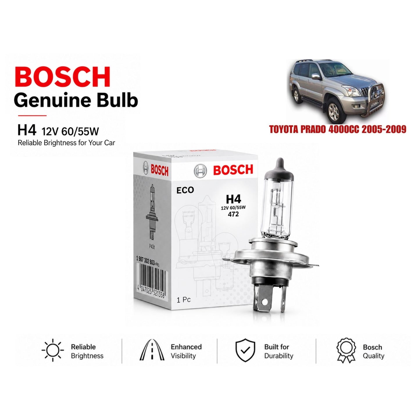 Toyota Prado 4000Cc 2005-2009 Headlight Bulb Bosch in Pakistan 