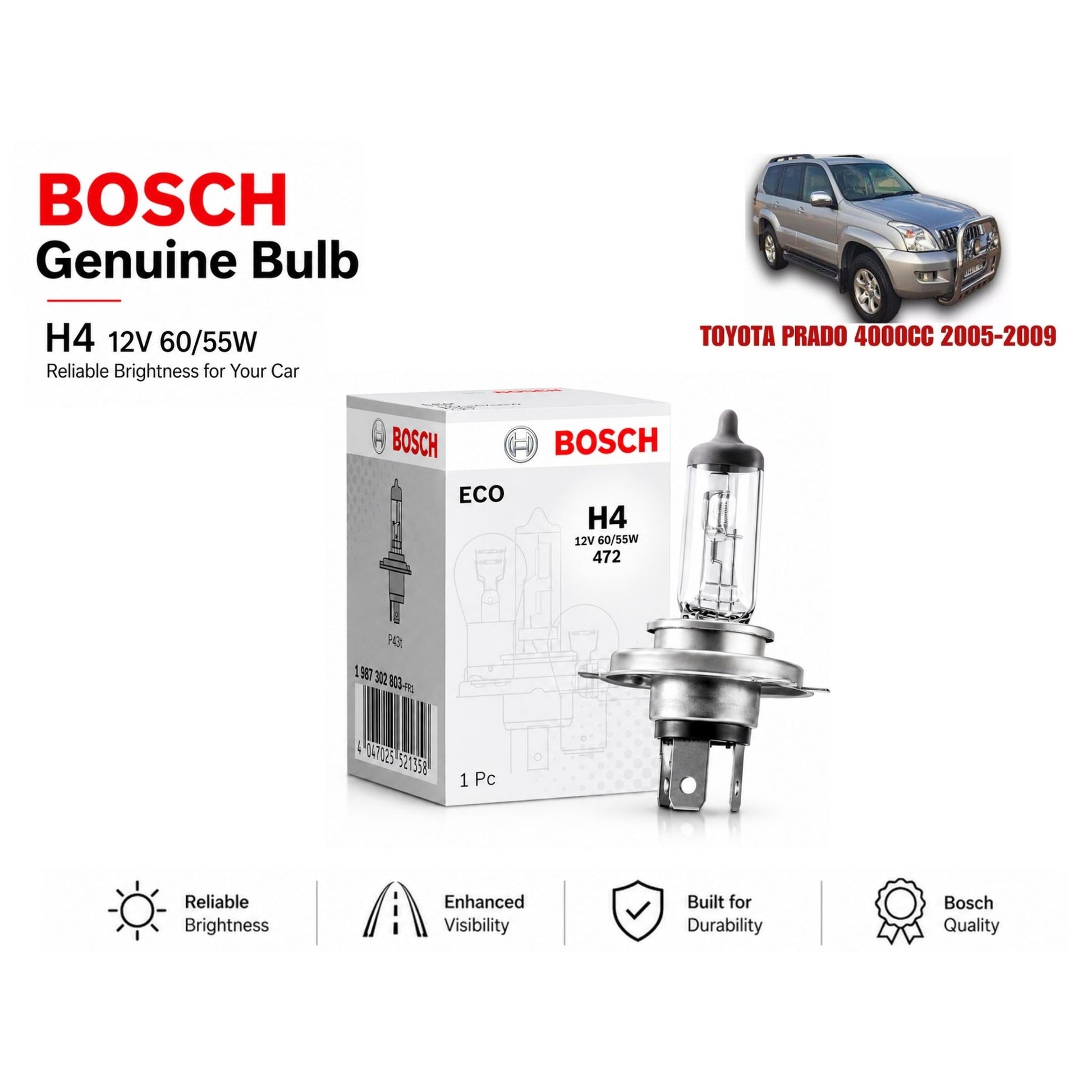Toyota Prado 4000Cc 2005-2009 Headlight Bulb Bosch in Pakistan 