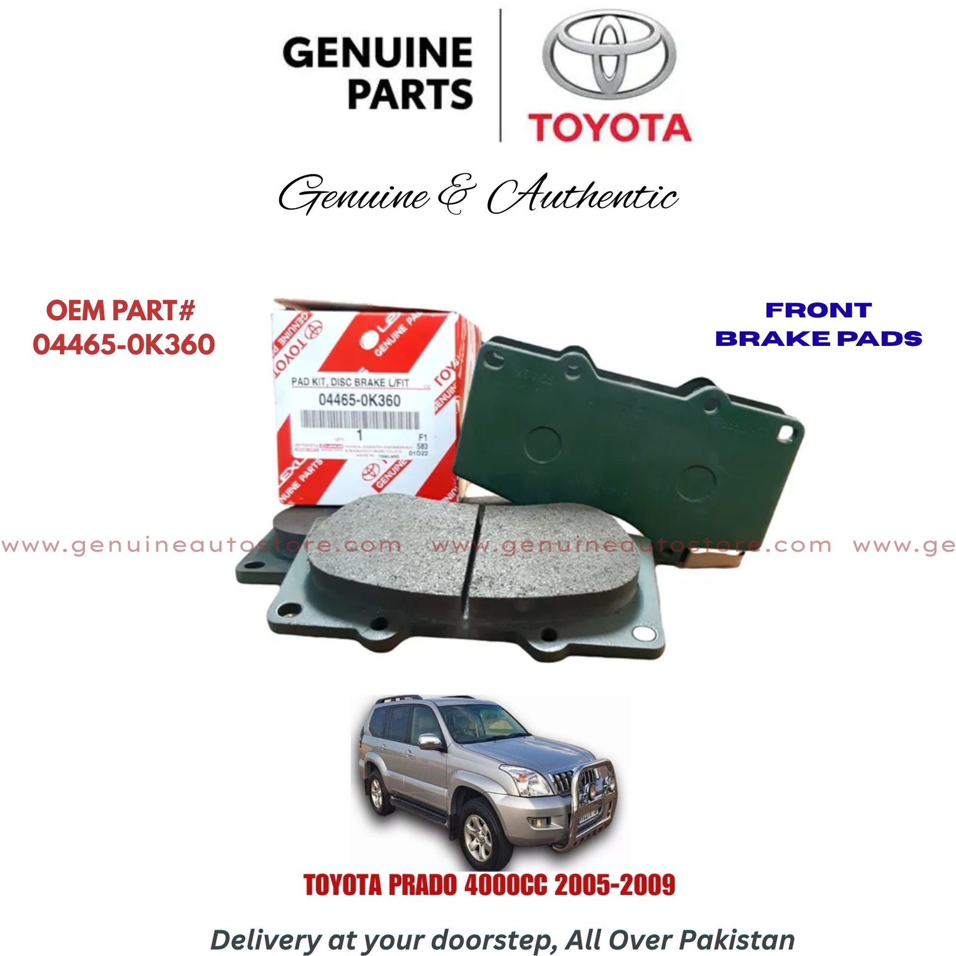 Toyota Prado 4000cc 2005-2009 Genuine Front Brake Pads 04465-0K360 Pakistan