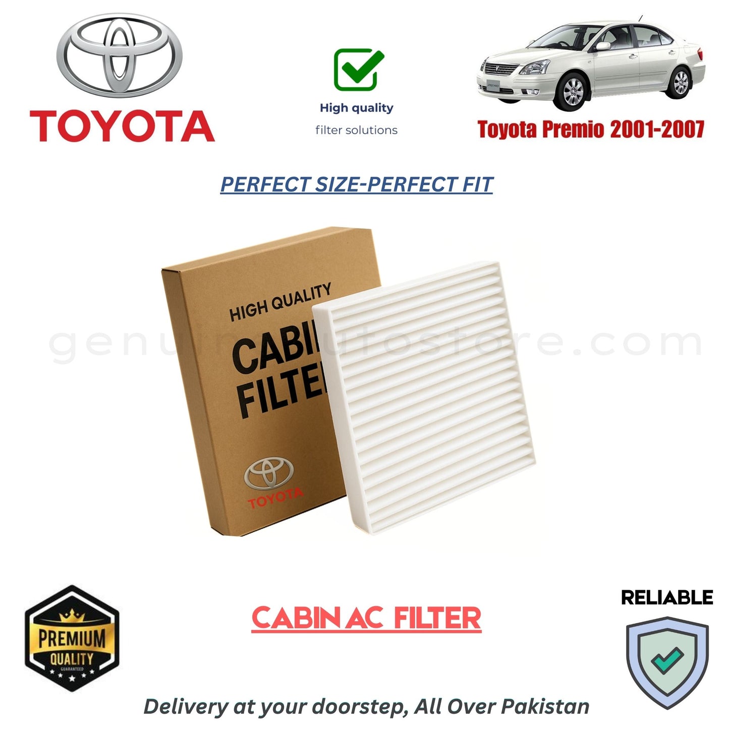 Toyota Premio 2001-2007 CABIN AC FILTER in Pakistan. 100% Genuine, Reliable, Best Price, Cash on Delivery Available 
