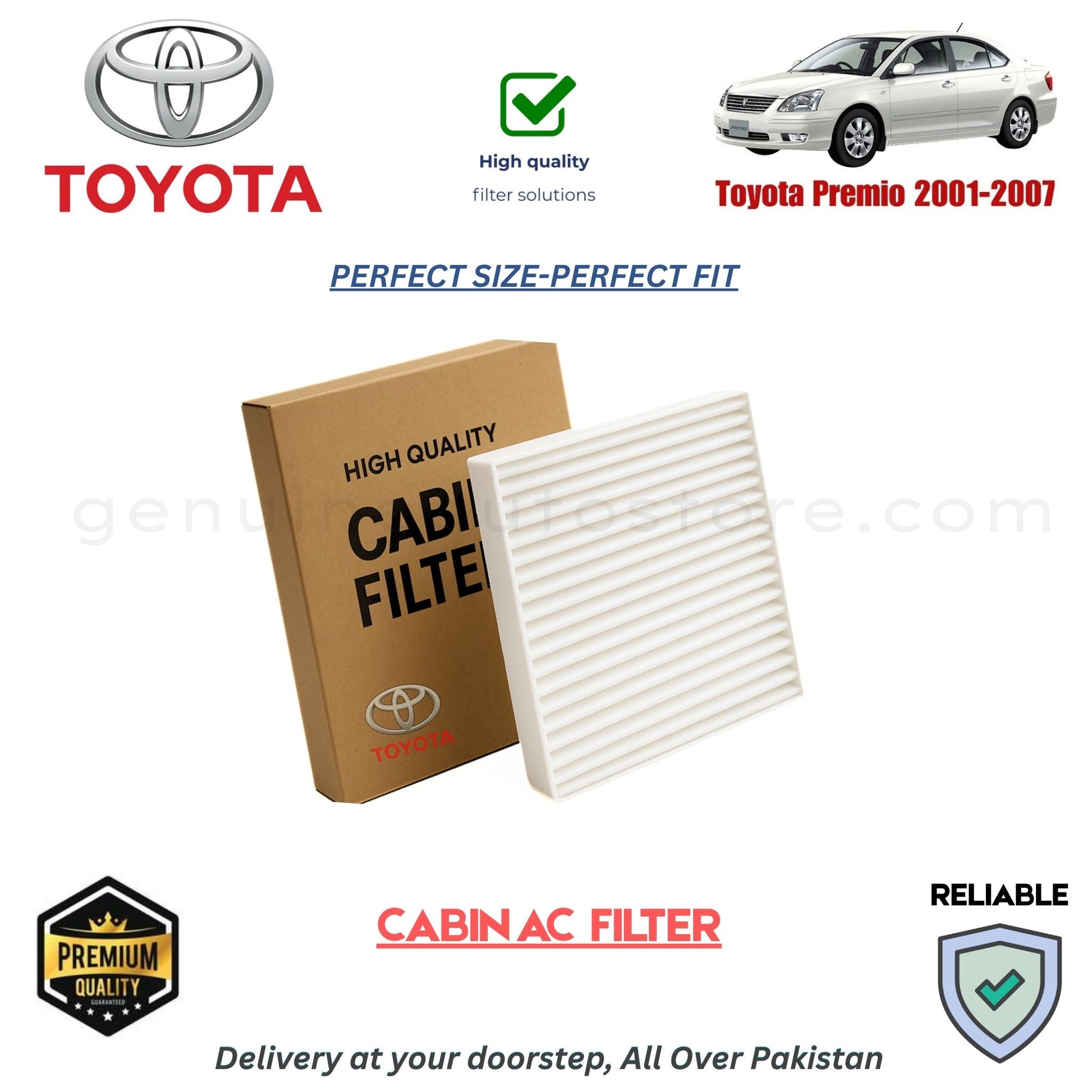 Toyota Premio 2001-2007 CABIN AC FILTER in Pakistan. 100% Genuine, Reliable, Best Price, Cash on Delivery Available 