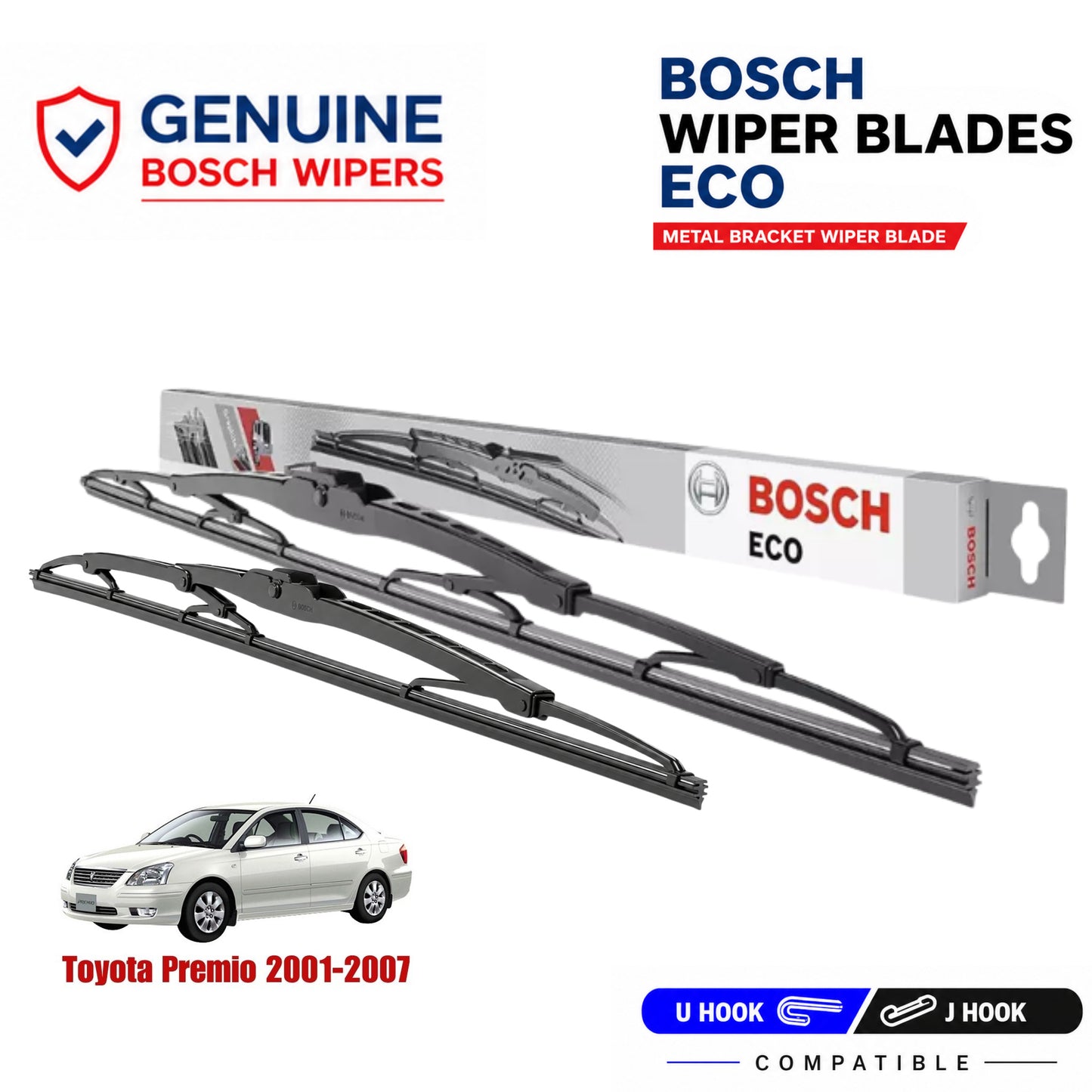 Bosch Genuine metal front wiper set for Toyota Premio 2001-2007, pair of two