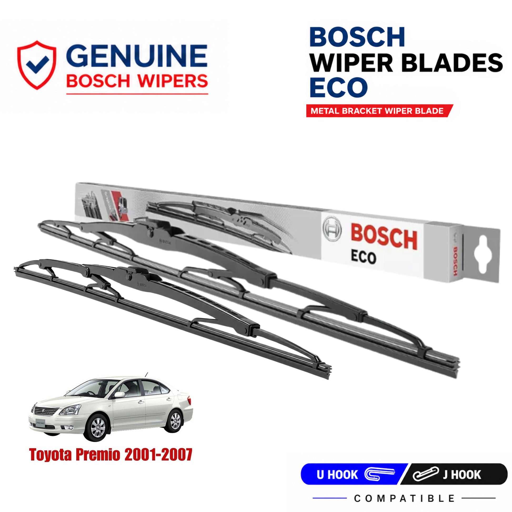 Bosch Genuine metal front wiper set for Toyota Premio 2001-2007, pair of two
