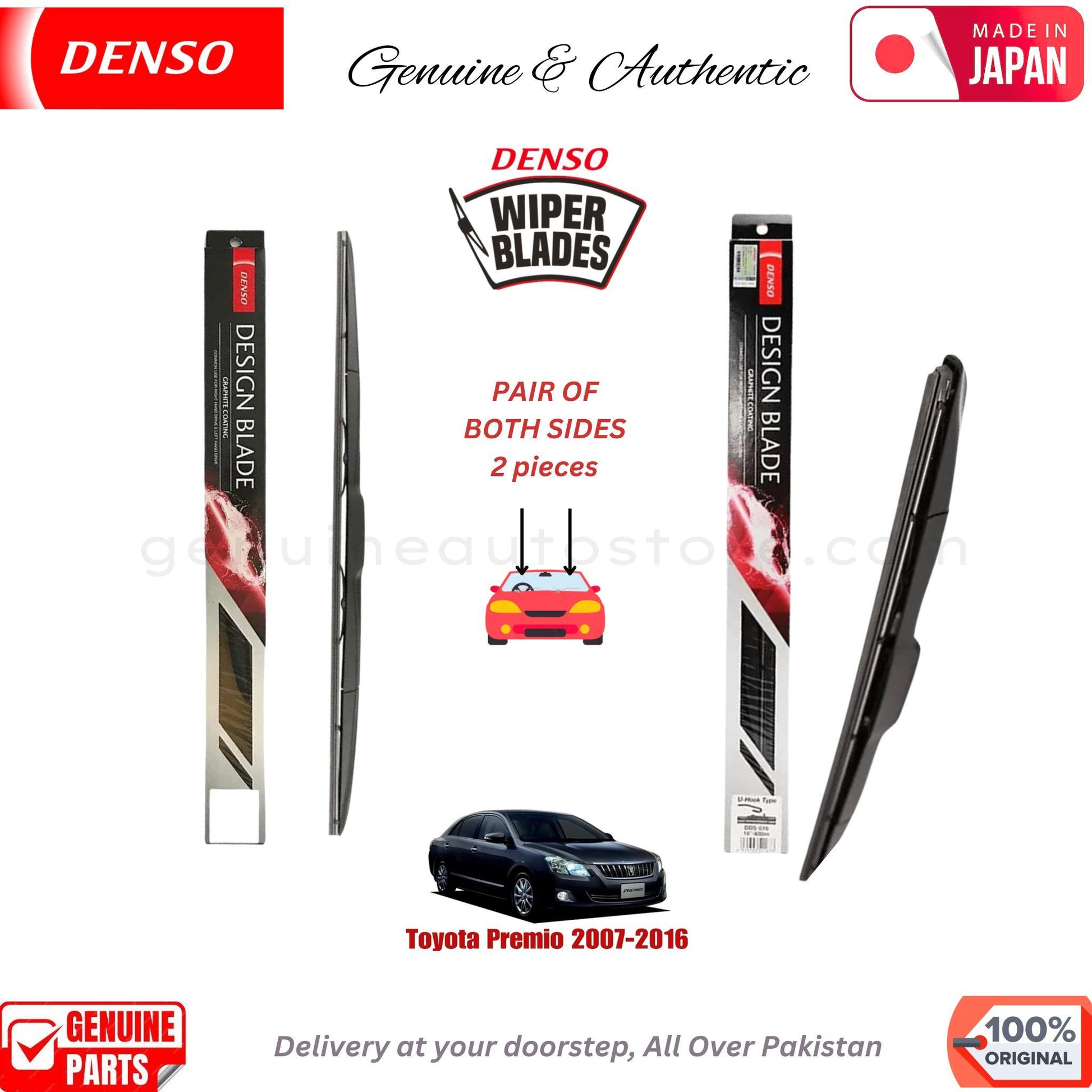 Toyota Premio 2007-2016 DENSO JAPAN WIPER BLADE SET in Pakistan. 100% Genuine, Original, Best Price, Cash on Delivery Available