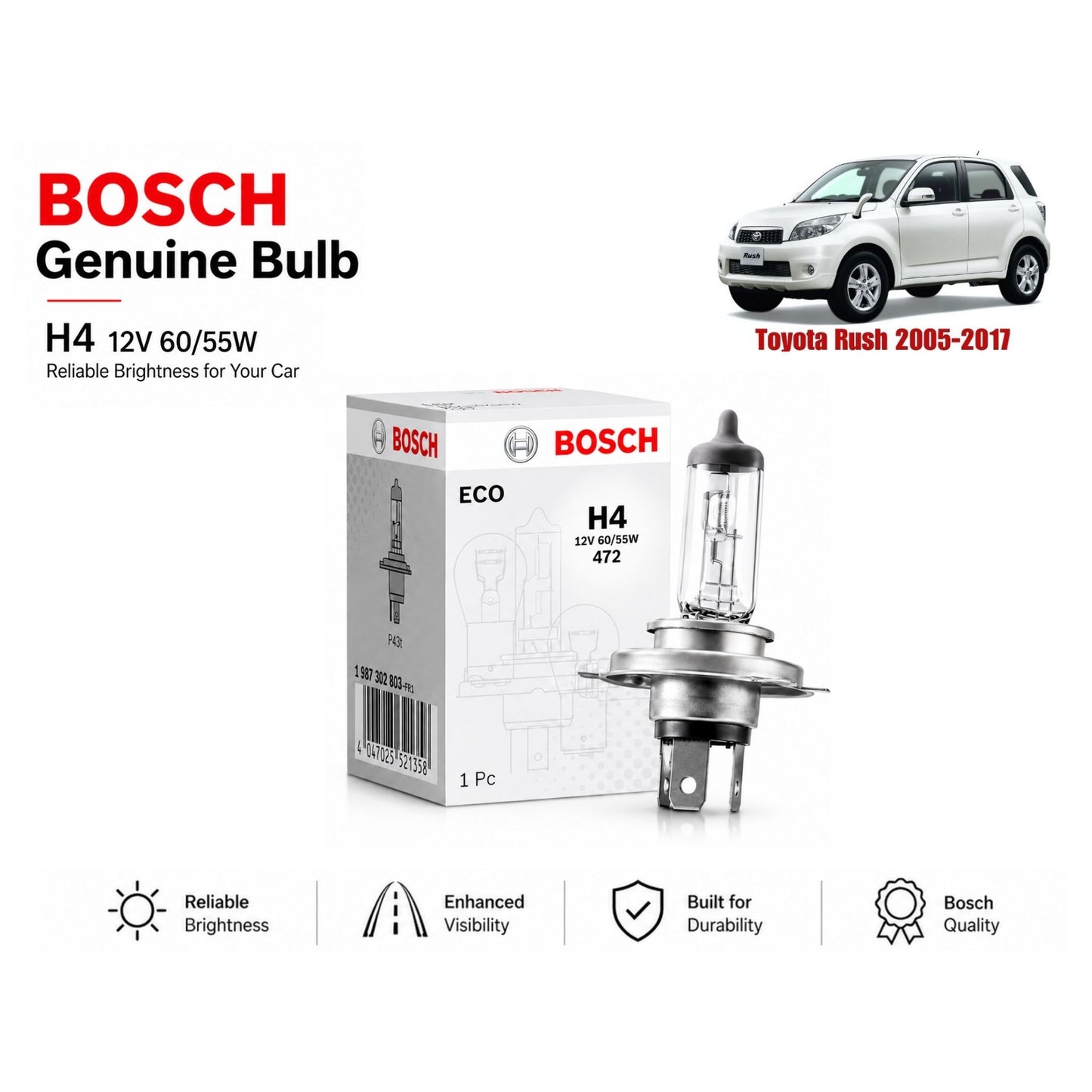 Toyota Rush 2005-2017 Headlight Bulb Bosch in Pakistan 
