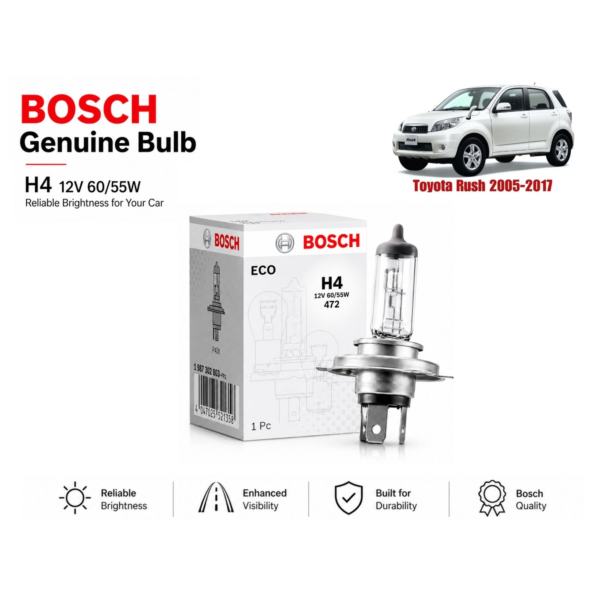 Toyota Rush 2005-2017 Headlight Bulb Bosch in Pakistan 
