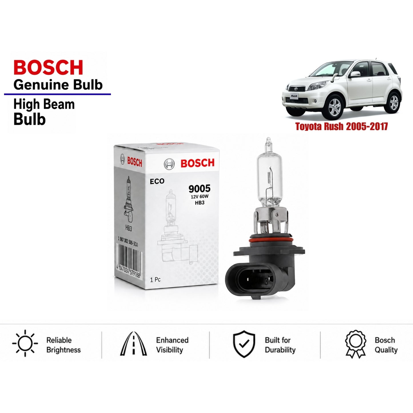 Toyota Rush 2005-2017 High Beam Headlight Bulb Bosch in Pakistan