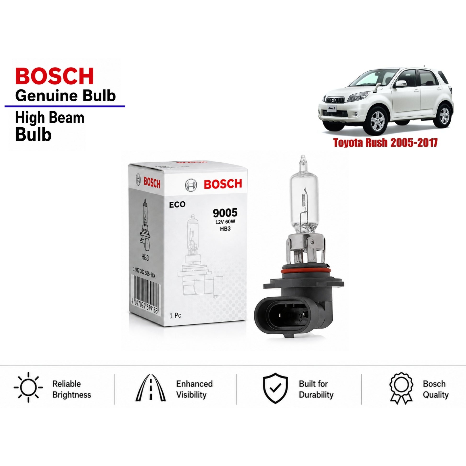 Toyota Rush 2005-2017 High Beam Headlight Bulb Bosch in Pakistan