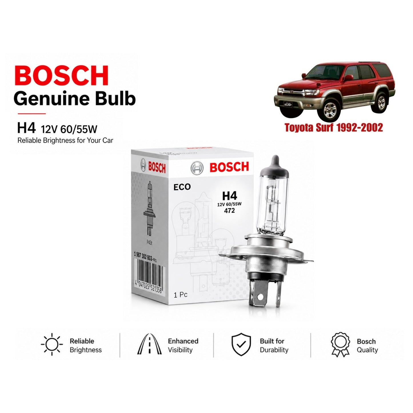 Toyota Surf 1992-2002 Headlight Bulb Bosch in Pakistan