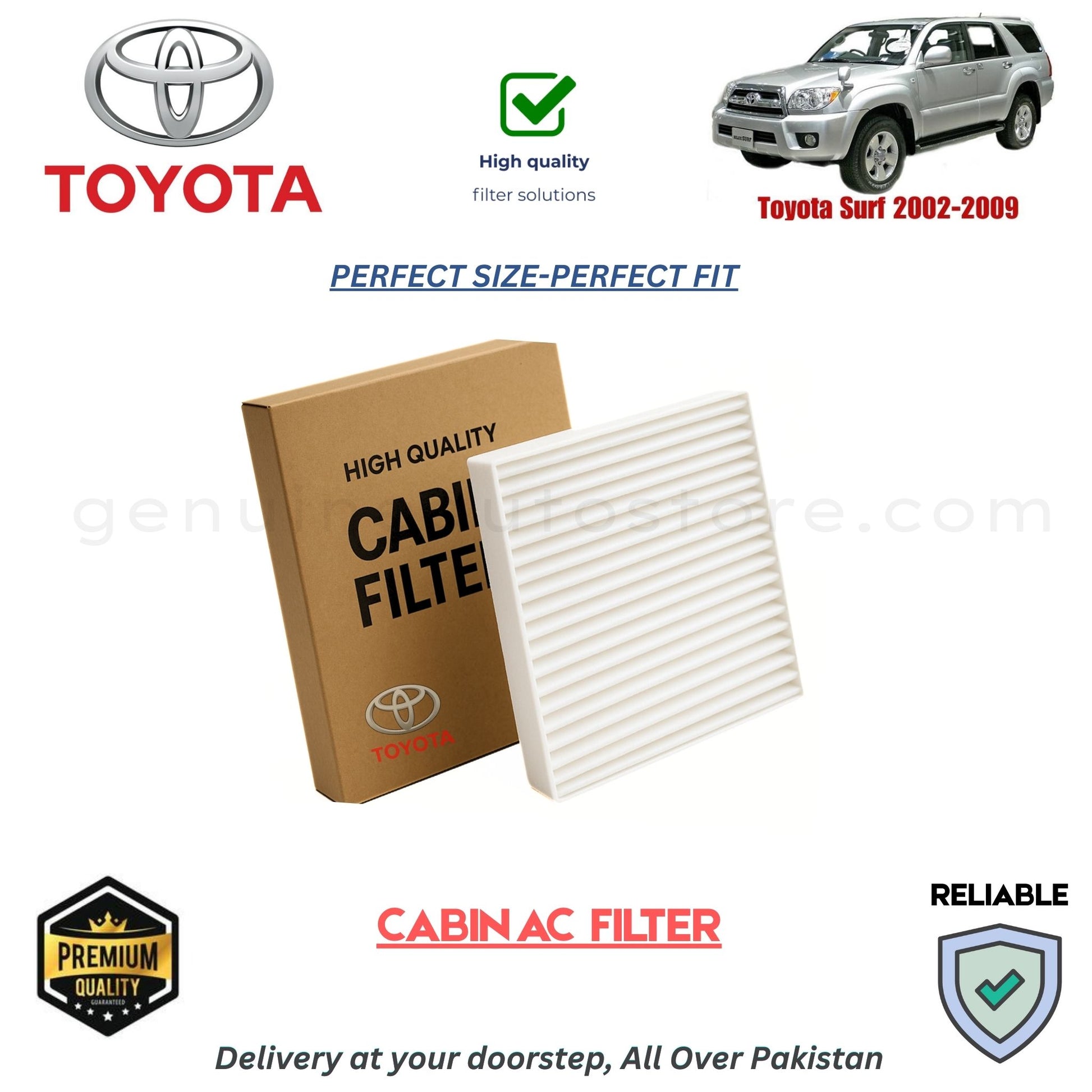 Toyota Surf 2002-2009 CABIN AC FILTER in Pakistan. 100% Genuine, Reliable, Best Price, Cash on Delivery Available 