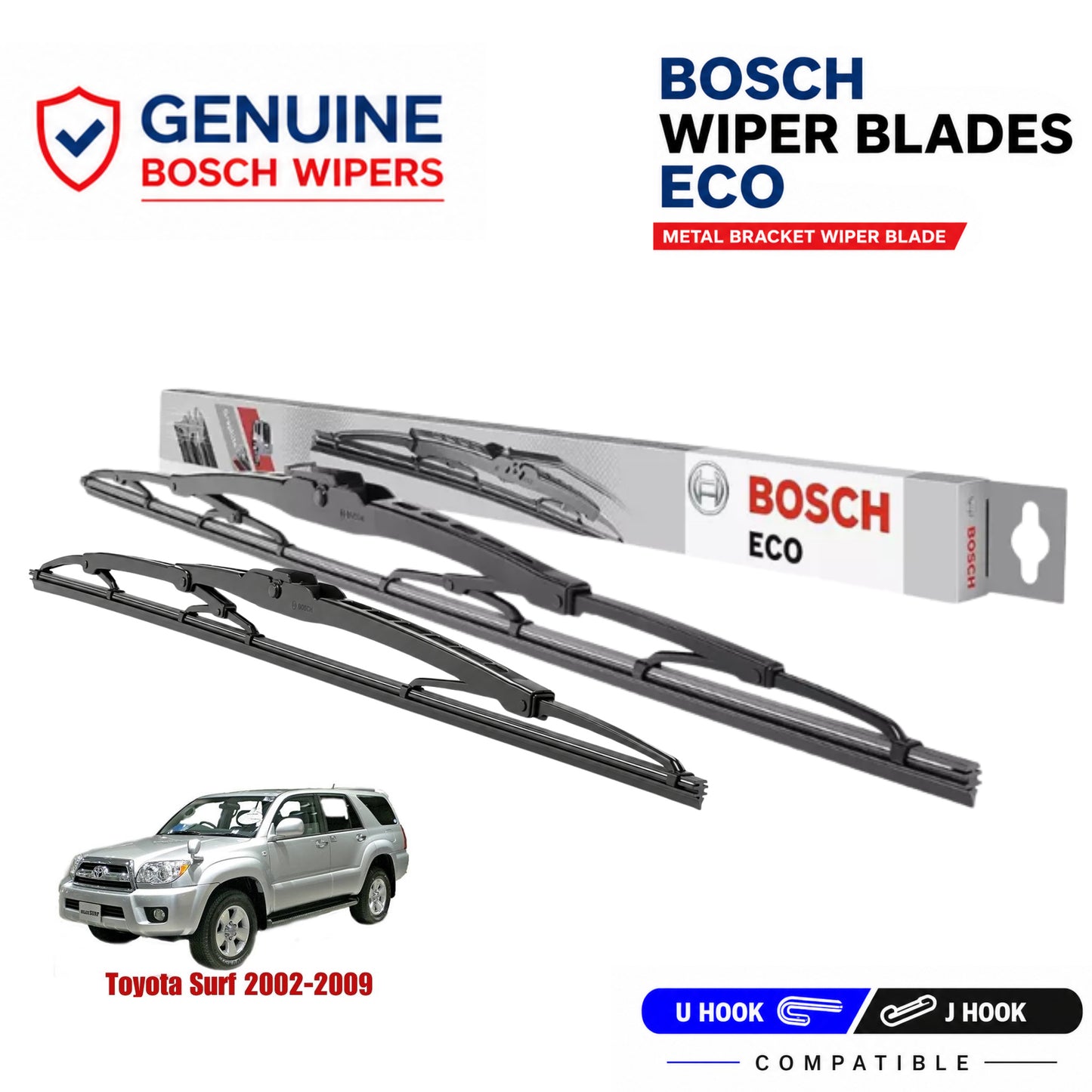 Bosch Genuine metal front wiper set for Toyota Surf 2002-2009, pair of two