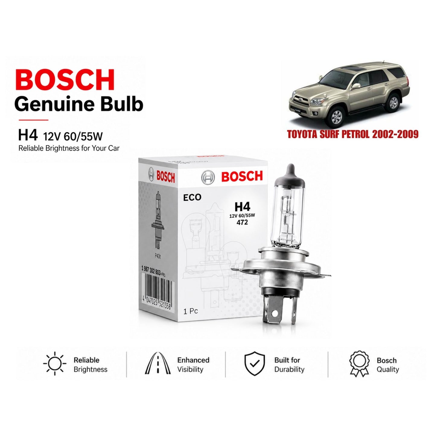 Toyota Surf Petrol 2002-2009 Headlight Bulb Bosch in Pakistan 