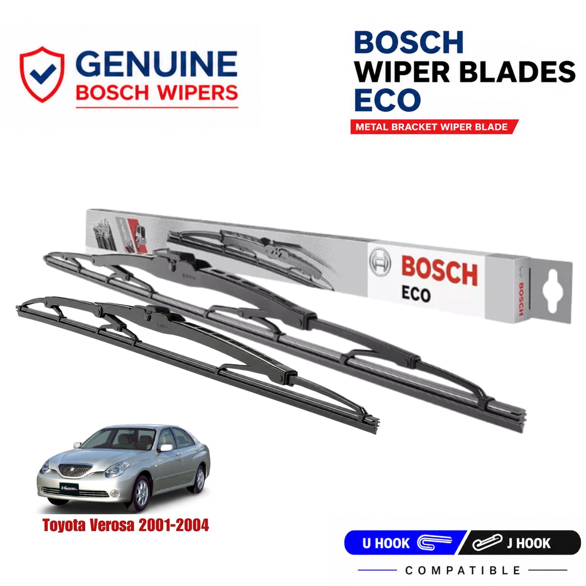 Bosch Genuine metal front wiper set for Toyota Verosa 2001-2004, pair of two