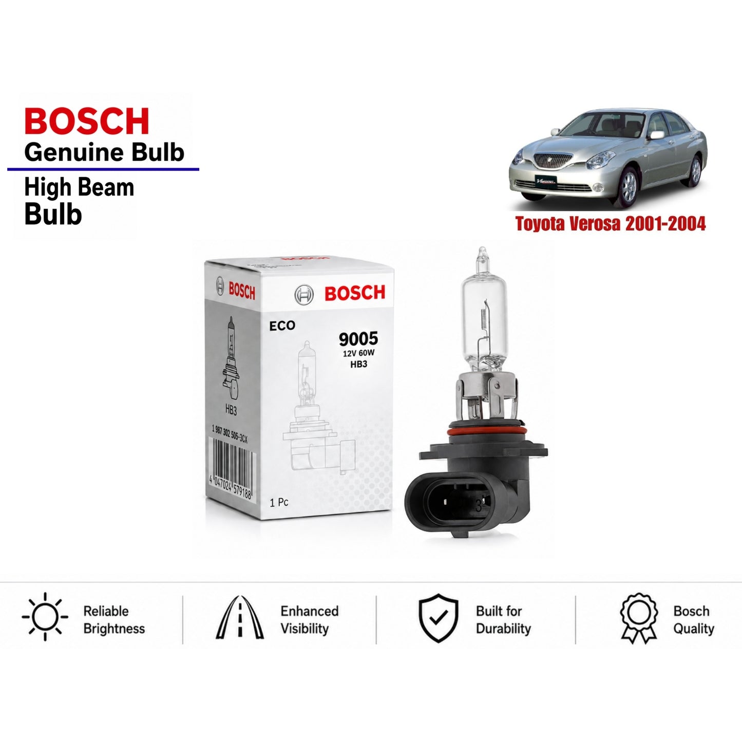 Toyota Verosa 2001-2004 High Beam Headlight Bulb Bosch in Pakistan